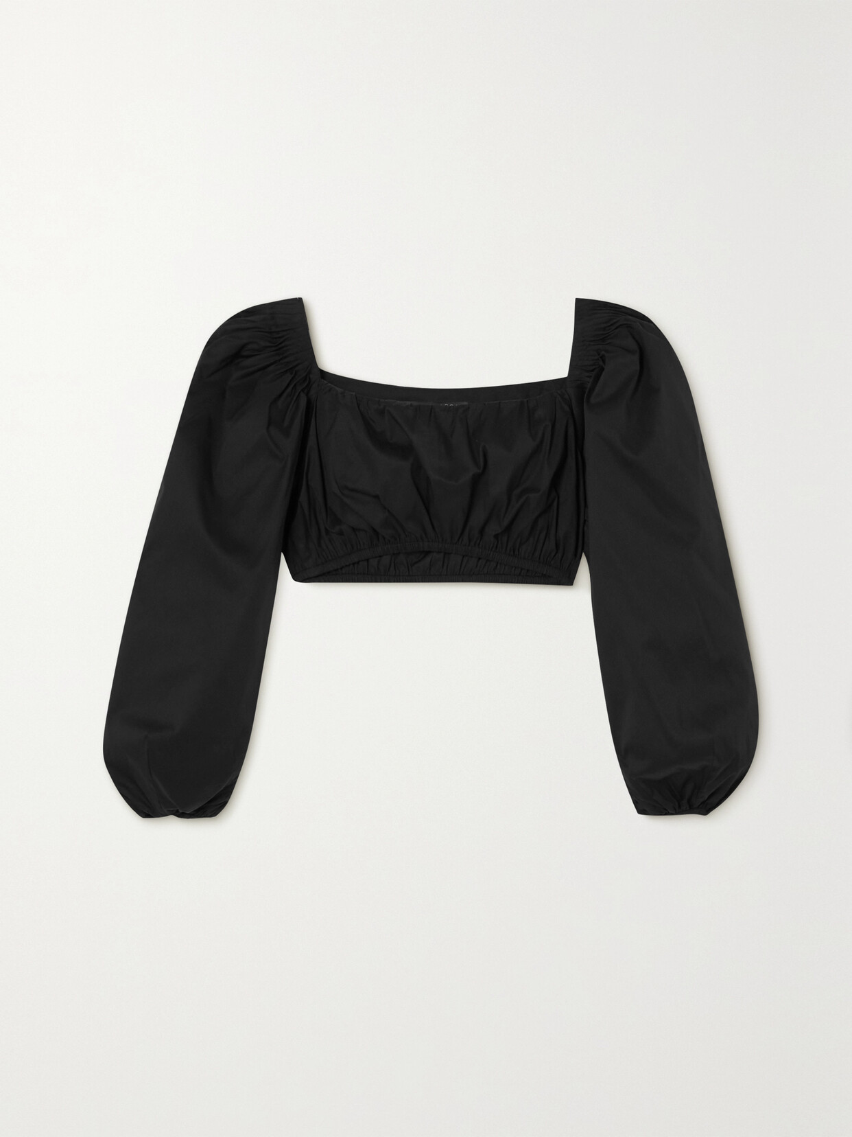 Zeynep Arcay Cropped Gathered Cotton-blend Poplin Top In Black