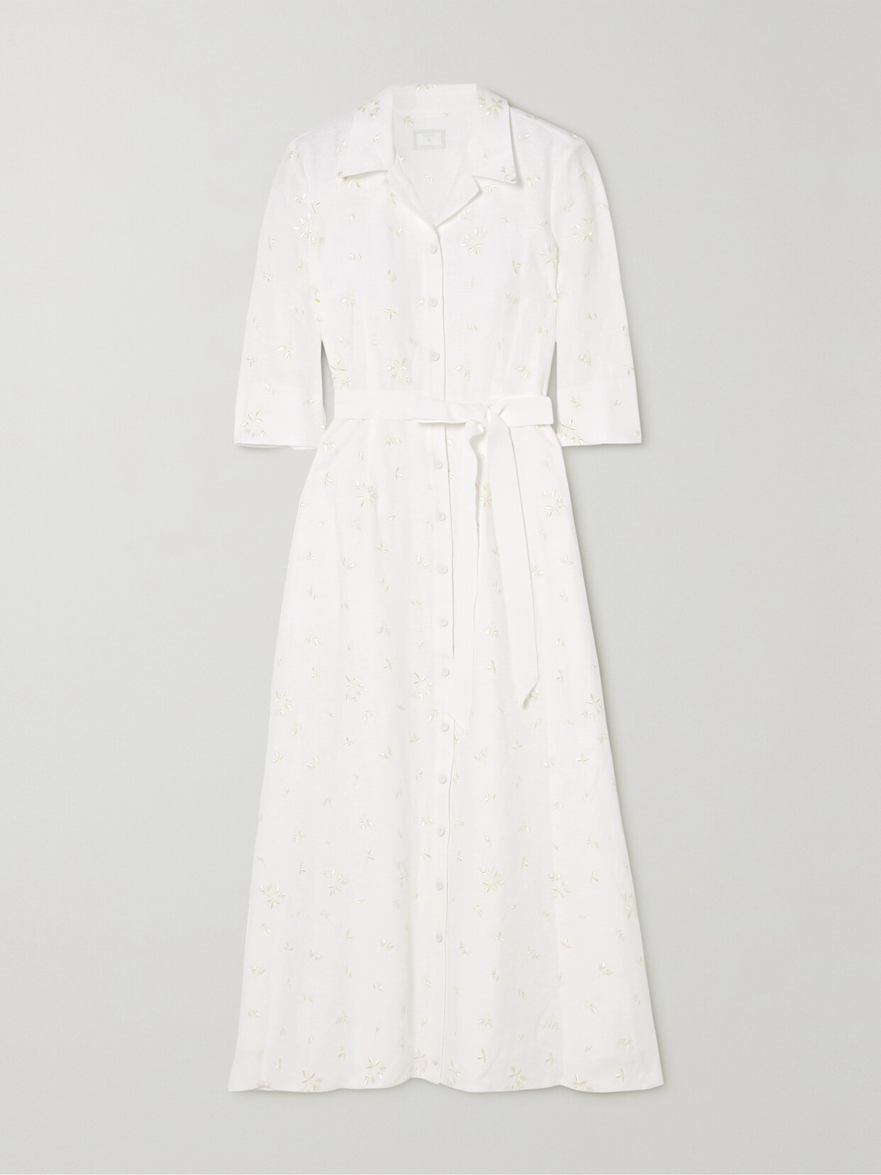 Erdem Kasia Belted Embroidered Linen Midi Shirt Dress - Ivory