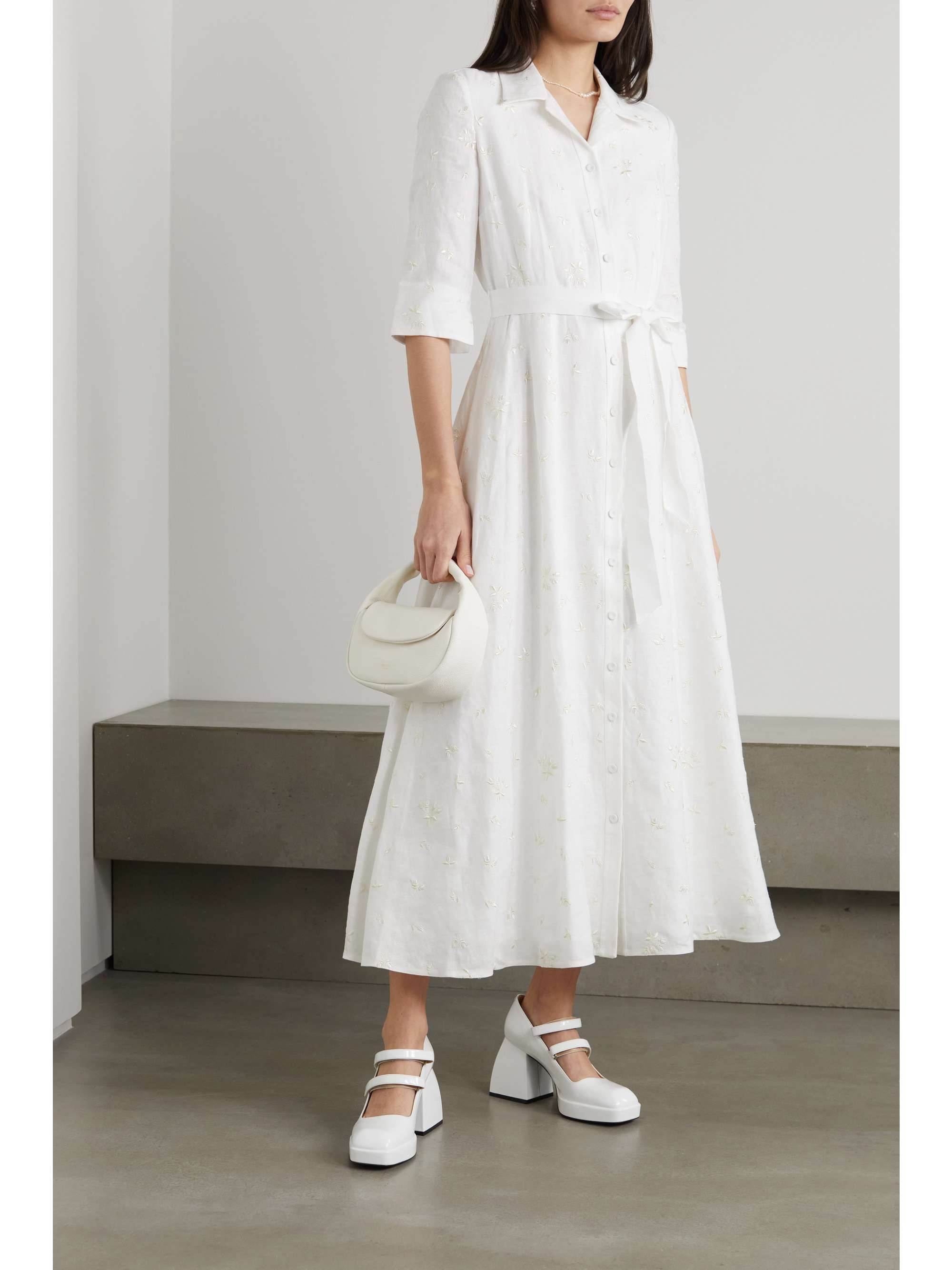 ERDEM Kasia belted embroidered linen midi shirt dress | NET-A-PORTER