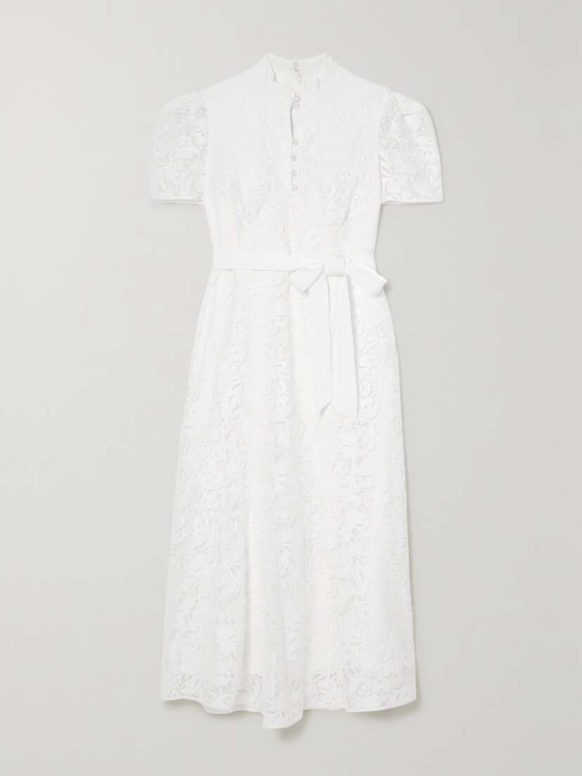 Erdem Lauren Belted Cotton-blend Lace Midi Dress - UK 22