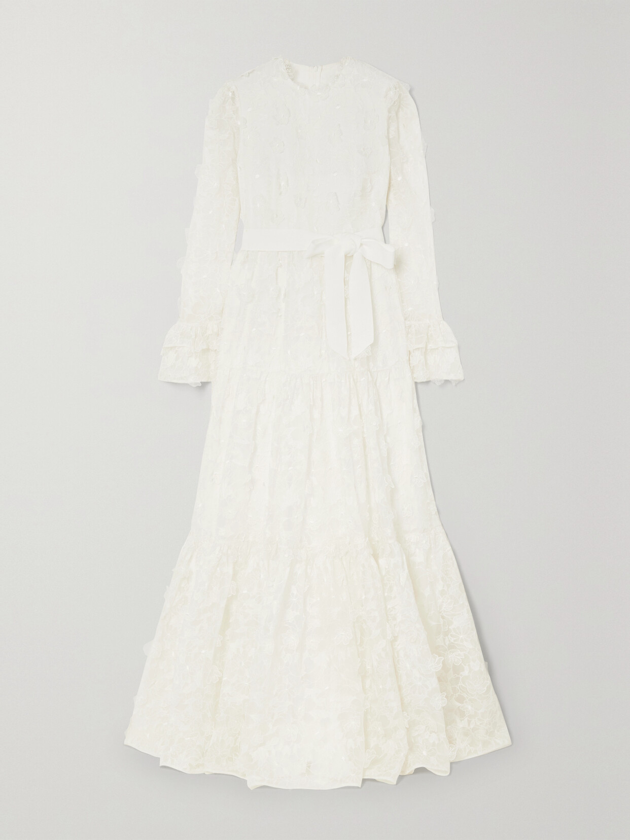 Erdem - Alvaro Belted Ruffled Tiered Embroidered Silk-organza And Grosgrain Gown - Ivory 22 Awaiting product image