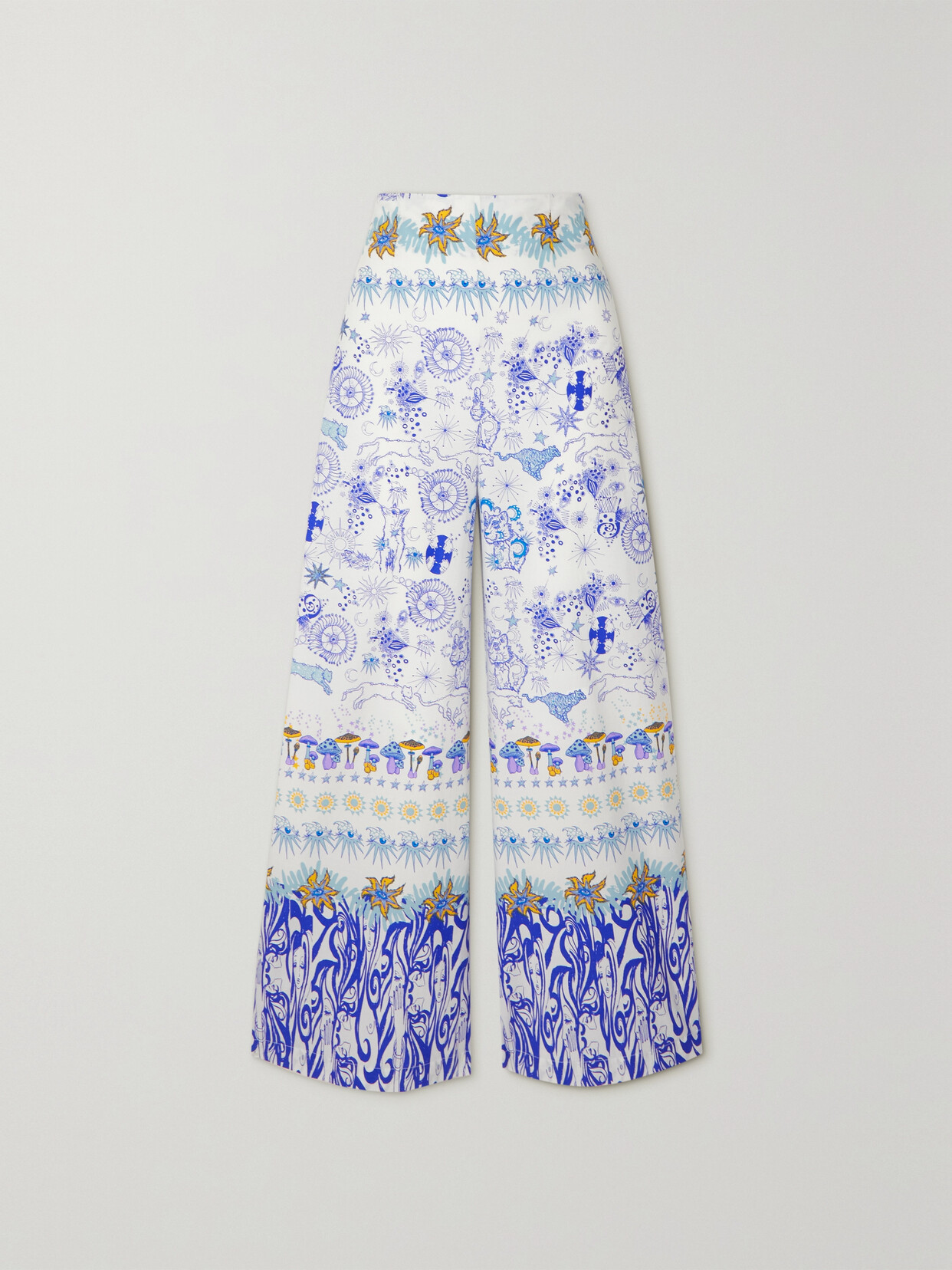 Emporio Sirenuse Stephan Astrological-print Cotton-poplin Trousers In Blue