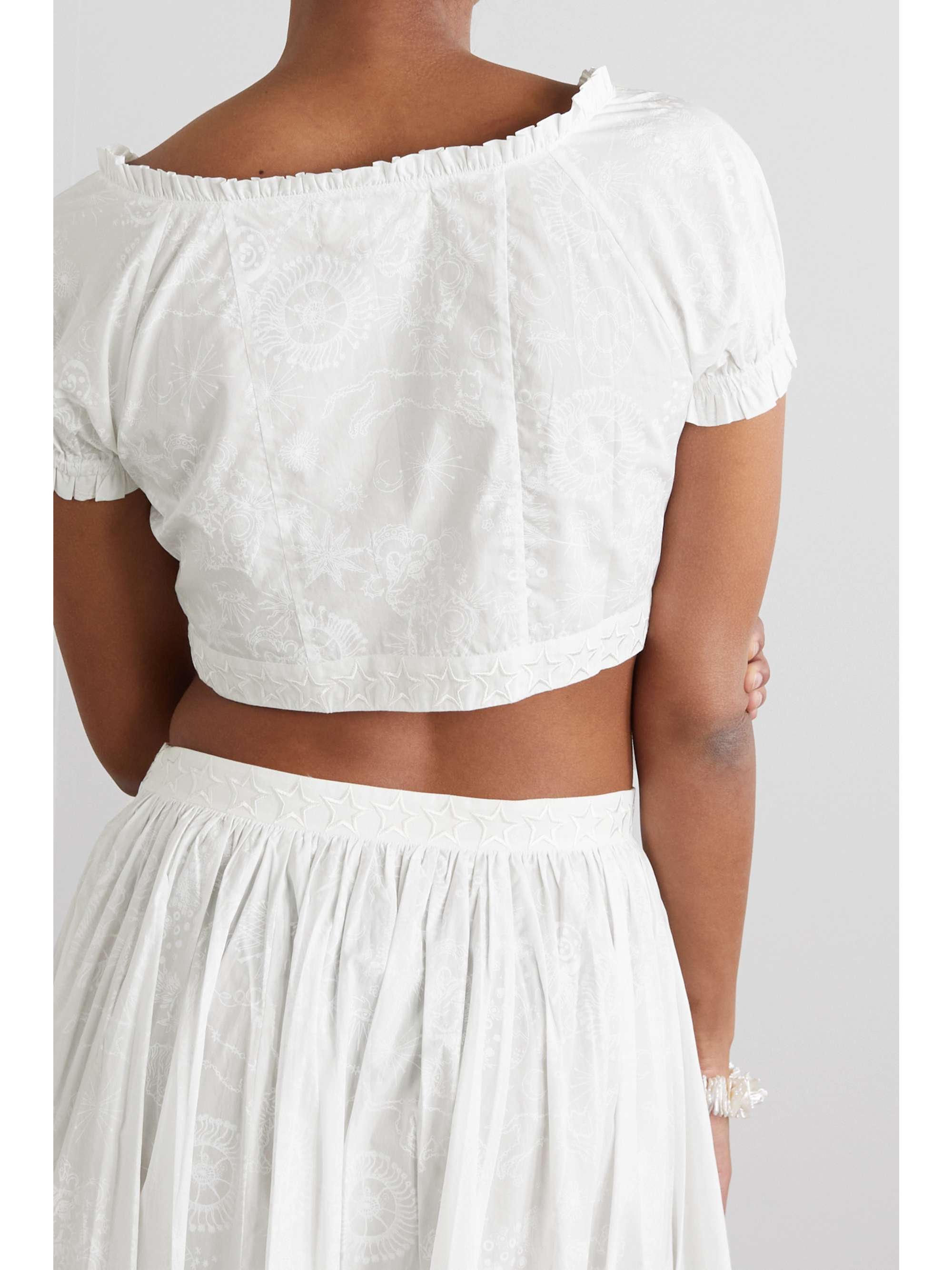 EMPORIO SIRENUSE Violante cropped ruffled printed cotton-poplin top