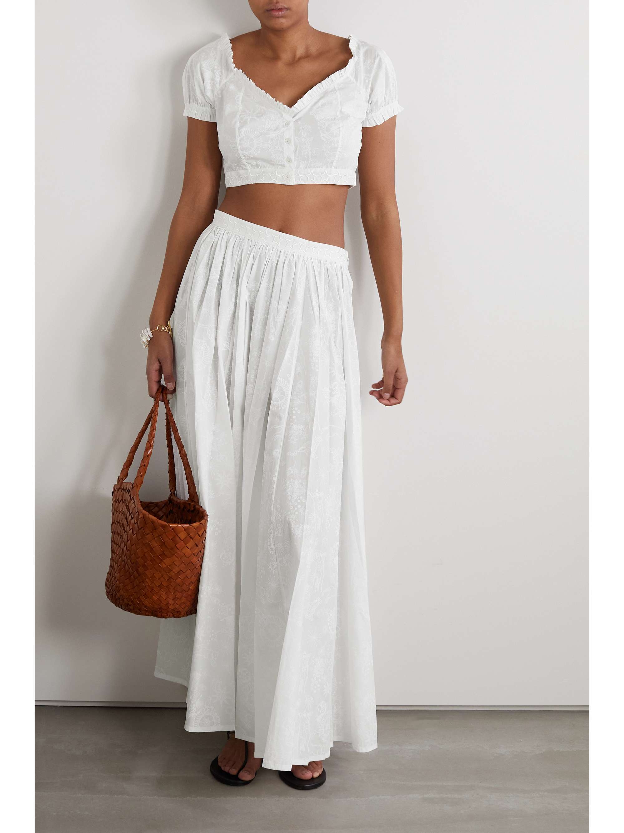 EMPORIO SIRENUSE Violante cropped ruffled printed cotton-poplin top