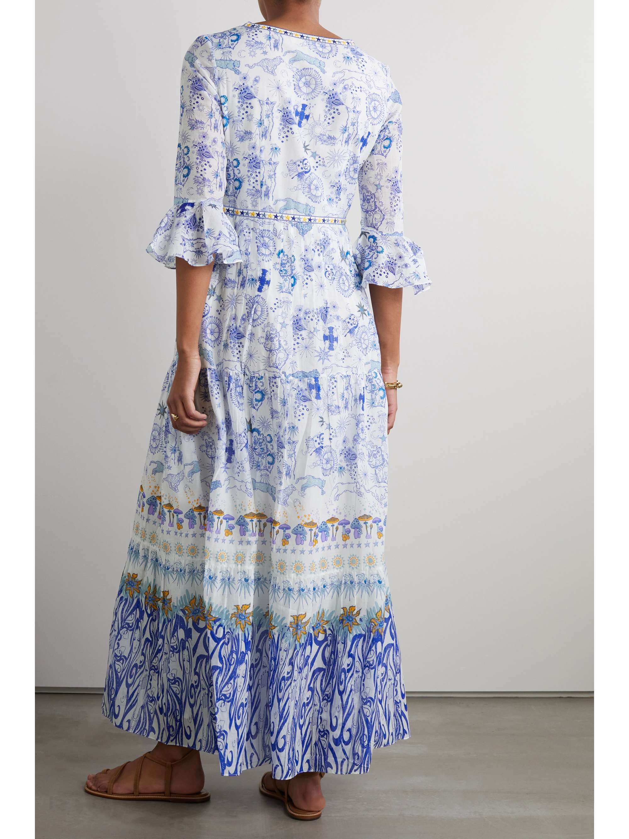 EMPORIO SIRENUSE Bella embroidered printed cotton-voile maxi dress