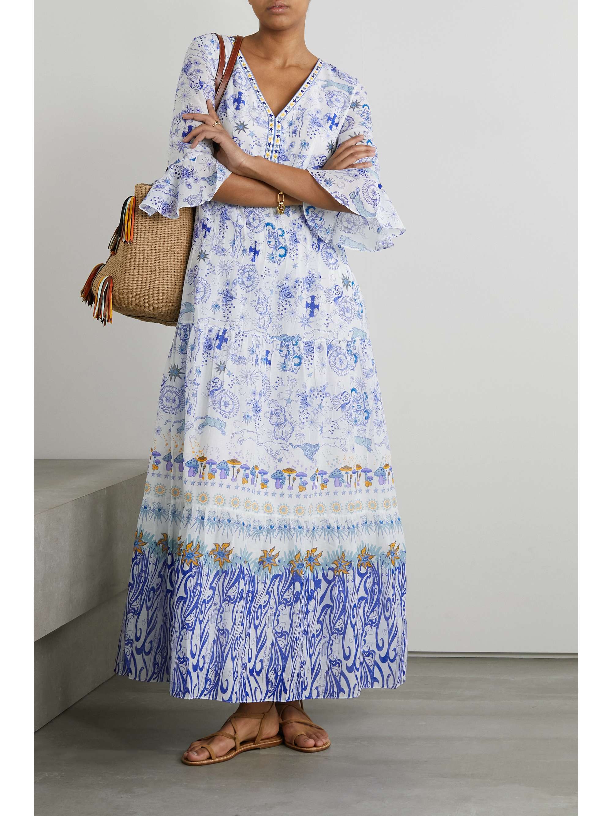 EMPORIO SIRENUSE Bella embroidered printed cotton-voile maxi dress