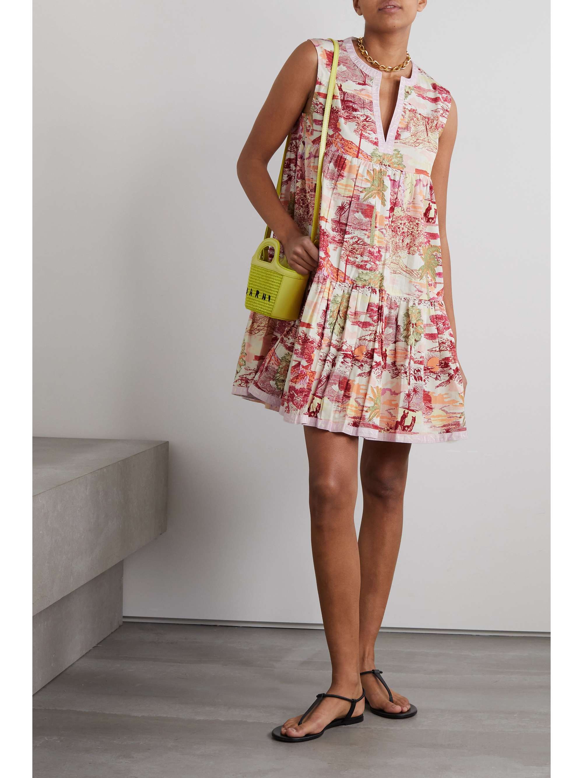 Pink Thelma tiered printed cotton-drill 