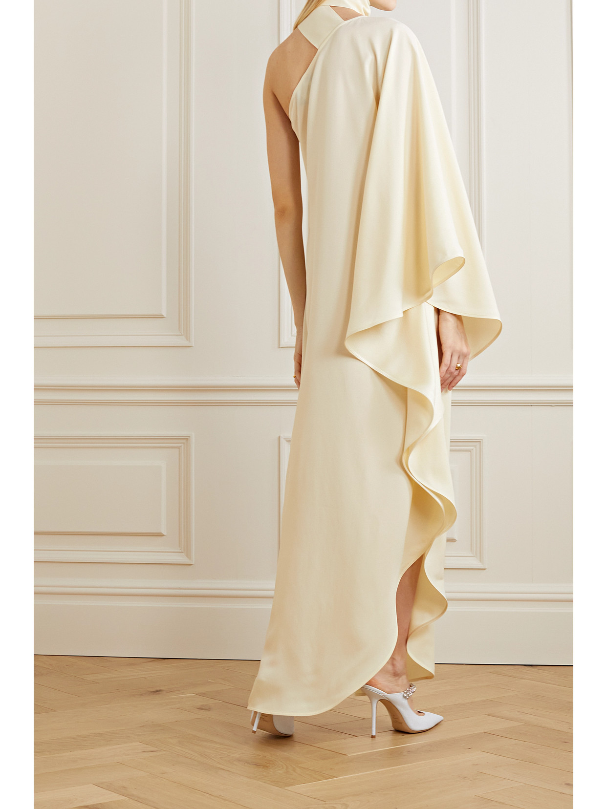 Shop Taller Marmo + Net Sustain Ubud One-shoulder Ruffled Crepe Gown In Ivory