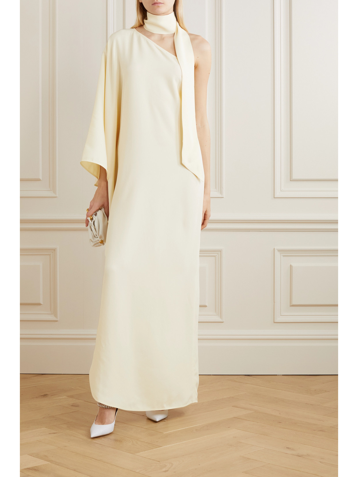 Shop Taller Marmo + Net Sustain Ubud One-shoulder Ruffled Crepe Gown In Ivory