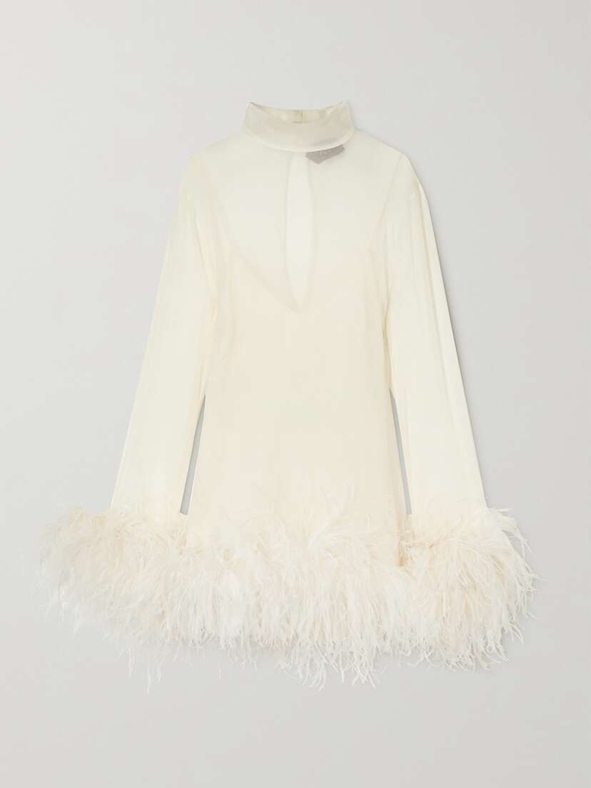 Taller Marmo + Net Sustain Gina Feather-trimmed Silk-georgette Mini Dress