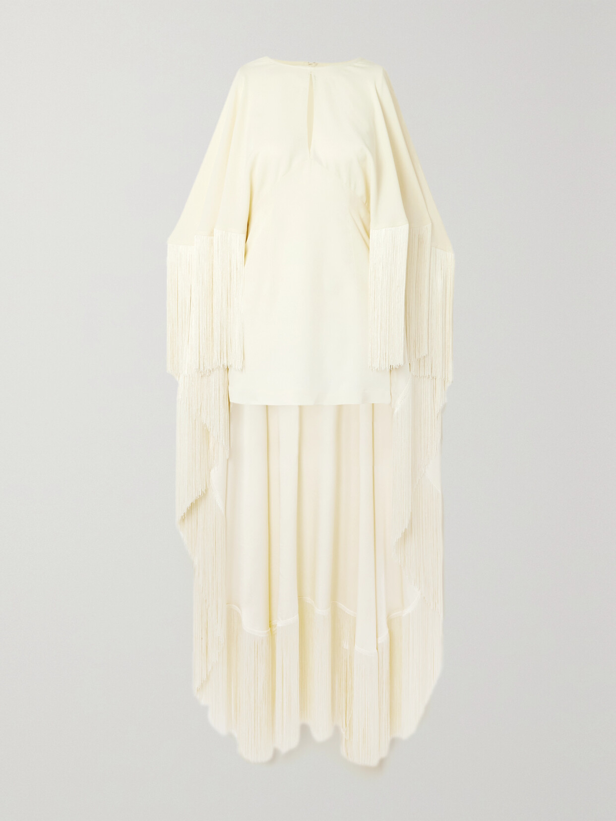 Taller Marmo 1970s Cape-effect Fringed Crepe Mini Dress In Ivory