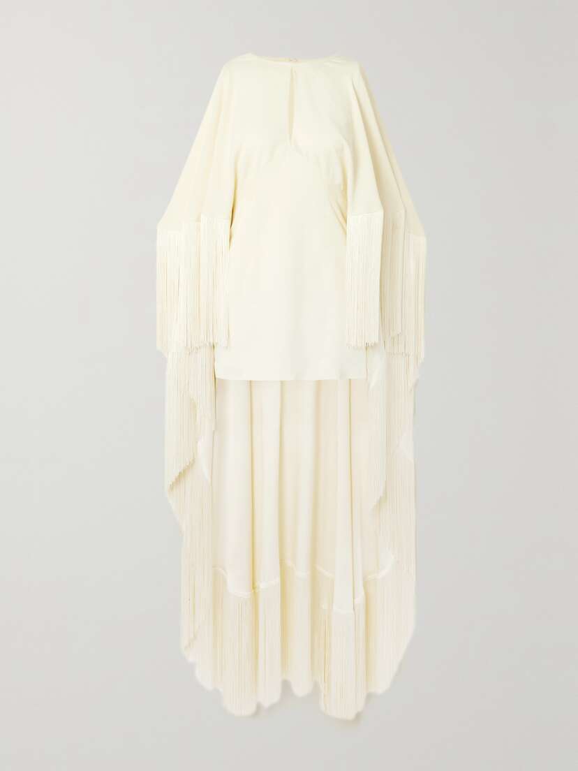 Taller Marmo + Net Sustain 1970s Cape-effect Fringed Crepe Mini Dress