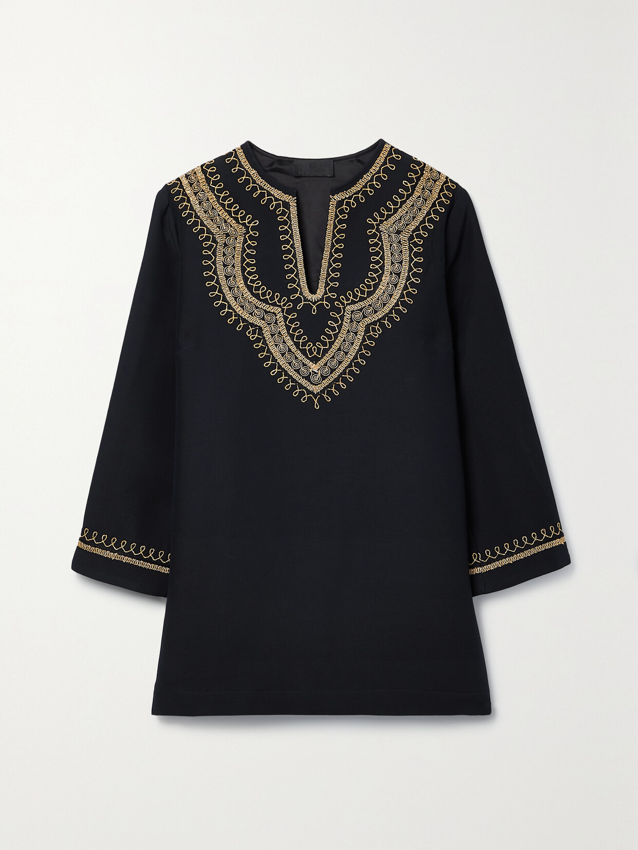 Nili Lotan Karine Embroidered Wool And Silk-blend Tunic In Black
