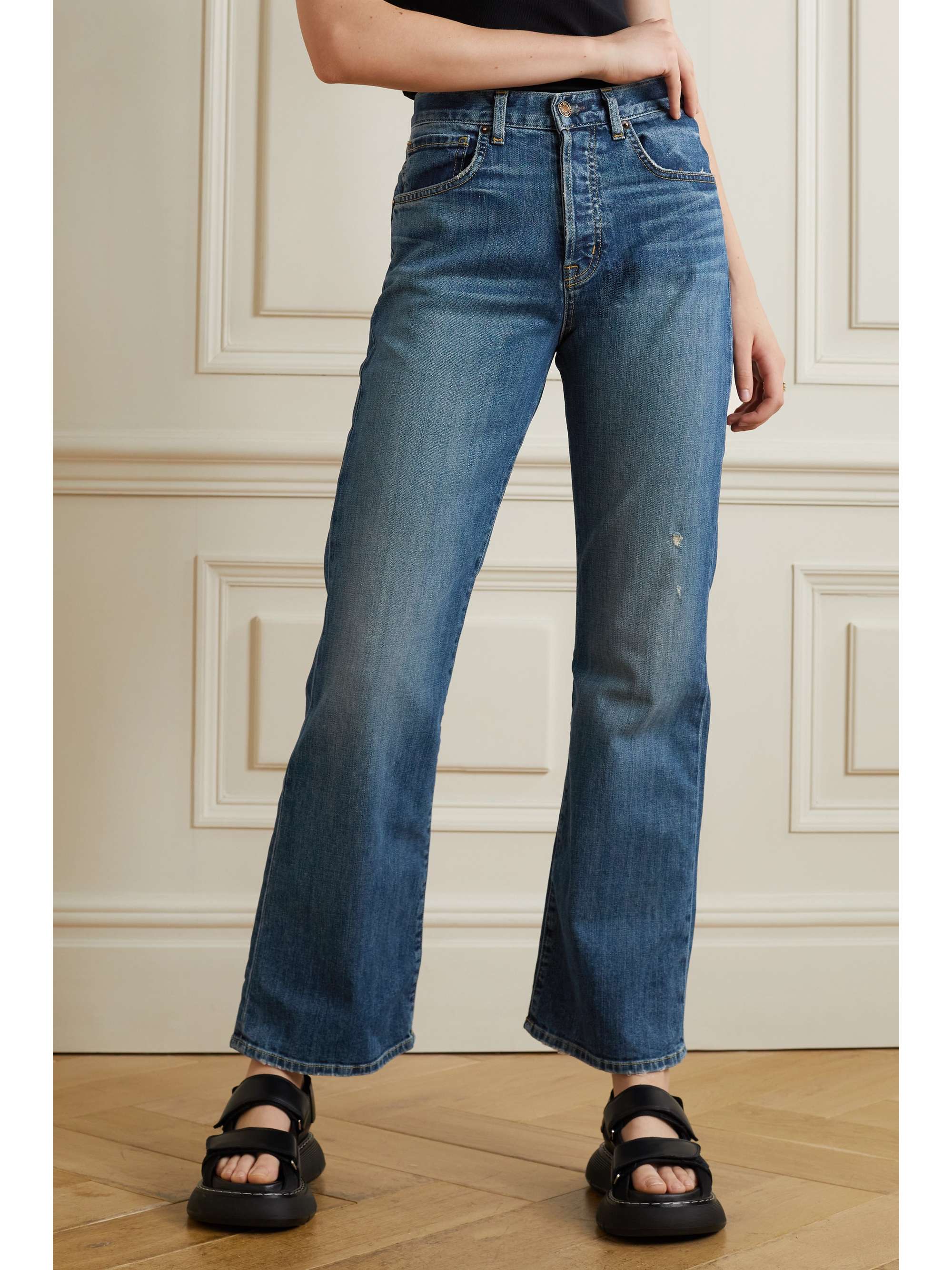 NILI LOTAN Juliet distressed high-rise flared jeans | NET-A-PORTER