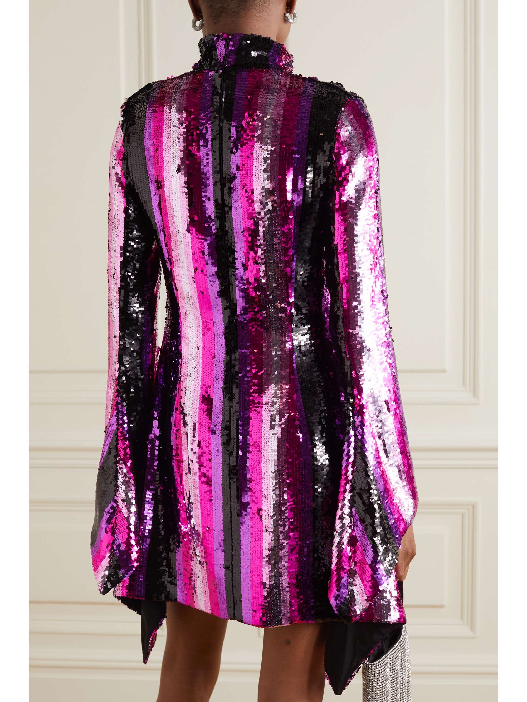 HALPERN Striped sequined crepe de chine mini dress