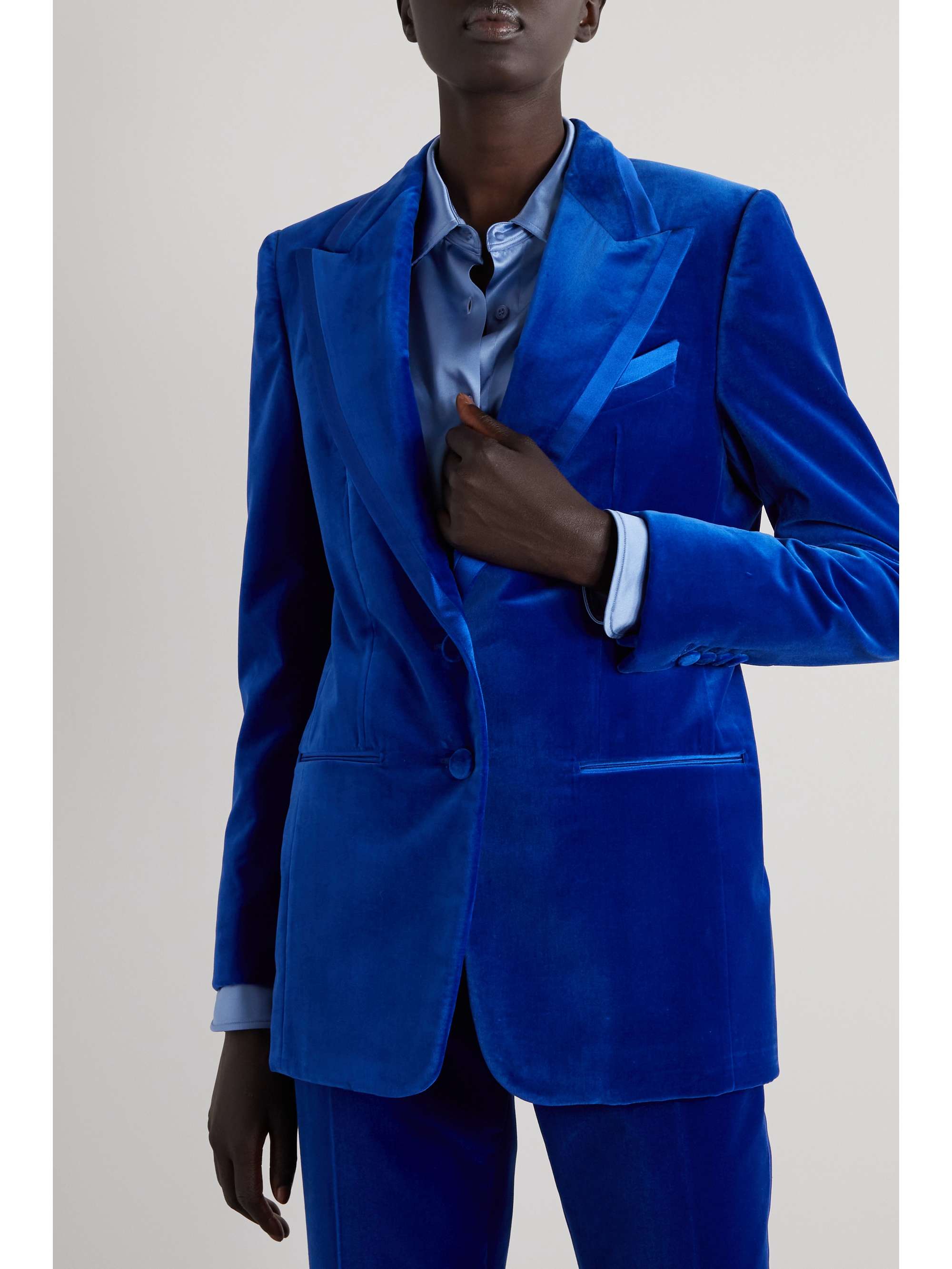 Cobalt blue Silk-trimmed cotton-velvet 