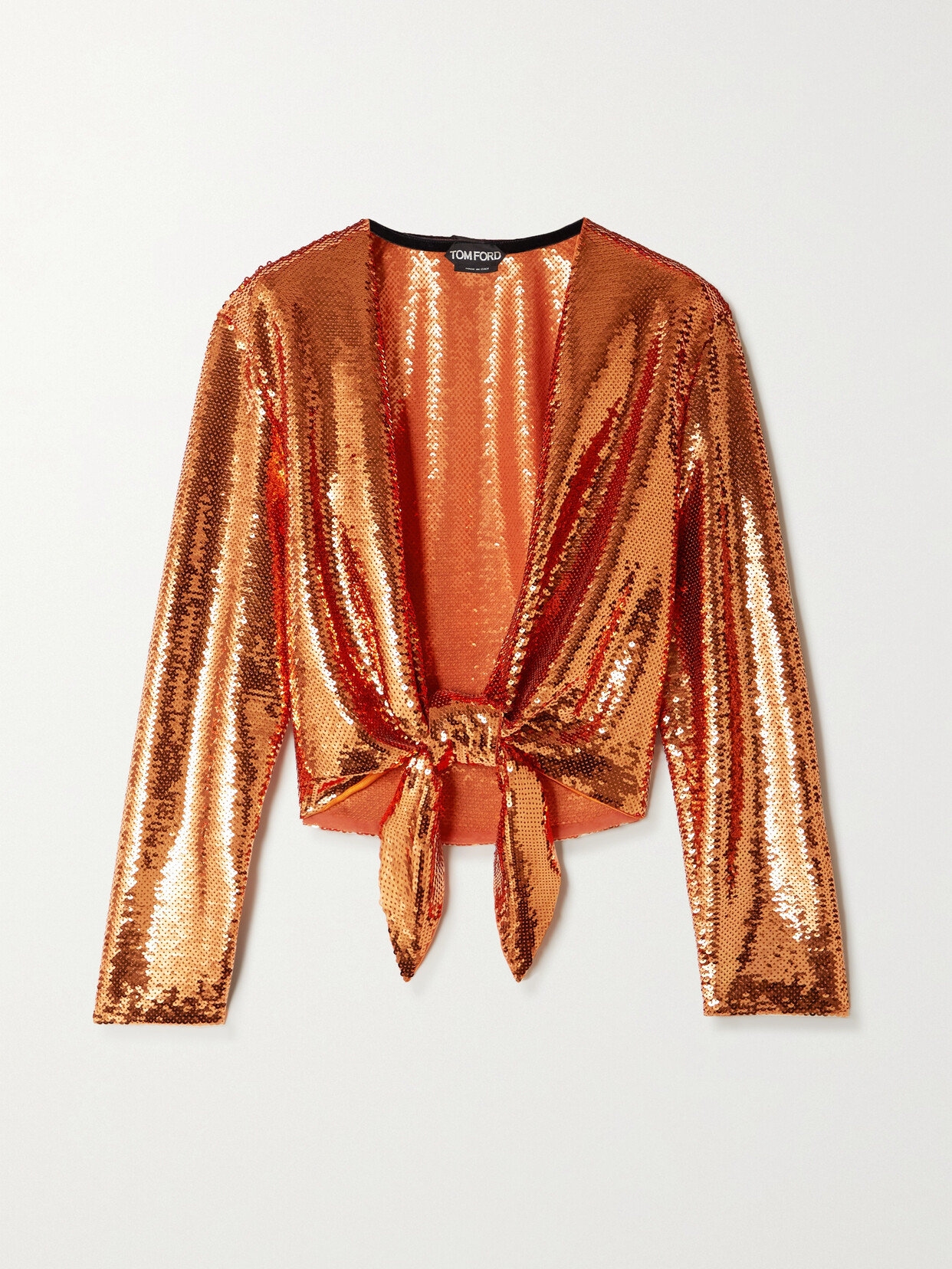 TOM FORD Tie-front Sequined Tulle Top - Orange