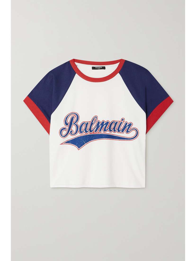 Balmain Cropped Printed Cotton-jersey T-shirt