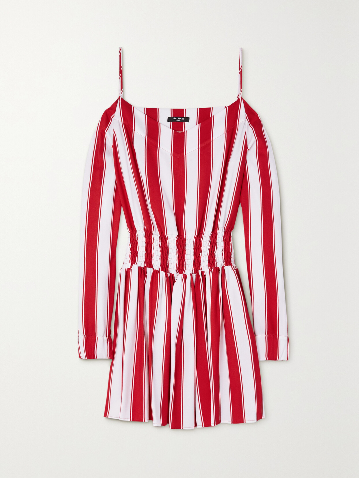 Balmain Cold-shoulder Striped Twill Mini Dress - Red