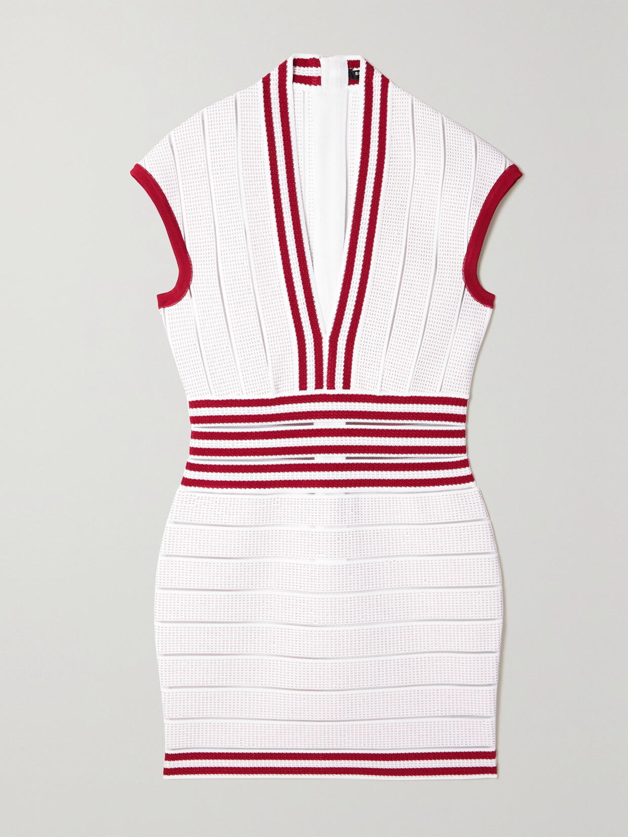 Balmain Striped Metallic Knitted Mini Dress - White