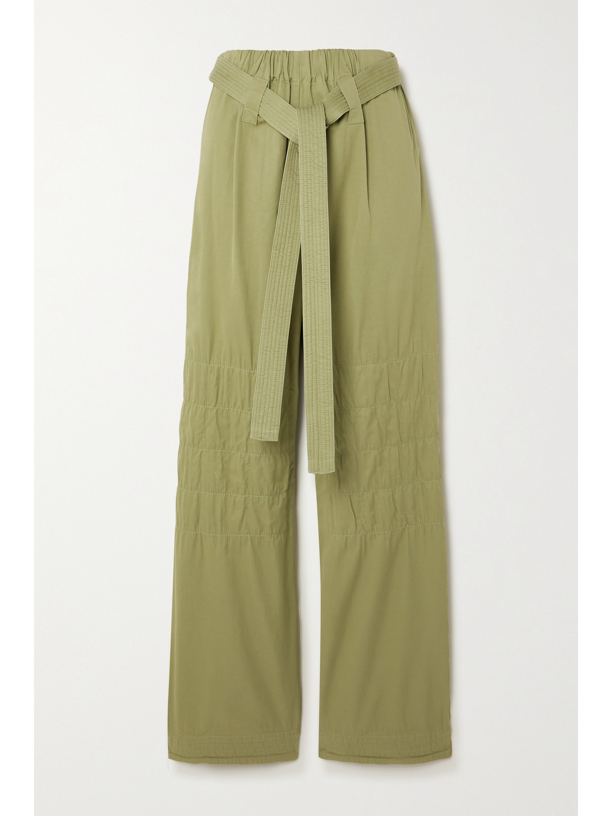 Stella McCartney - Belted Washed Organic Cotton-blend Twill Wide-leg Trousers - Green