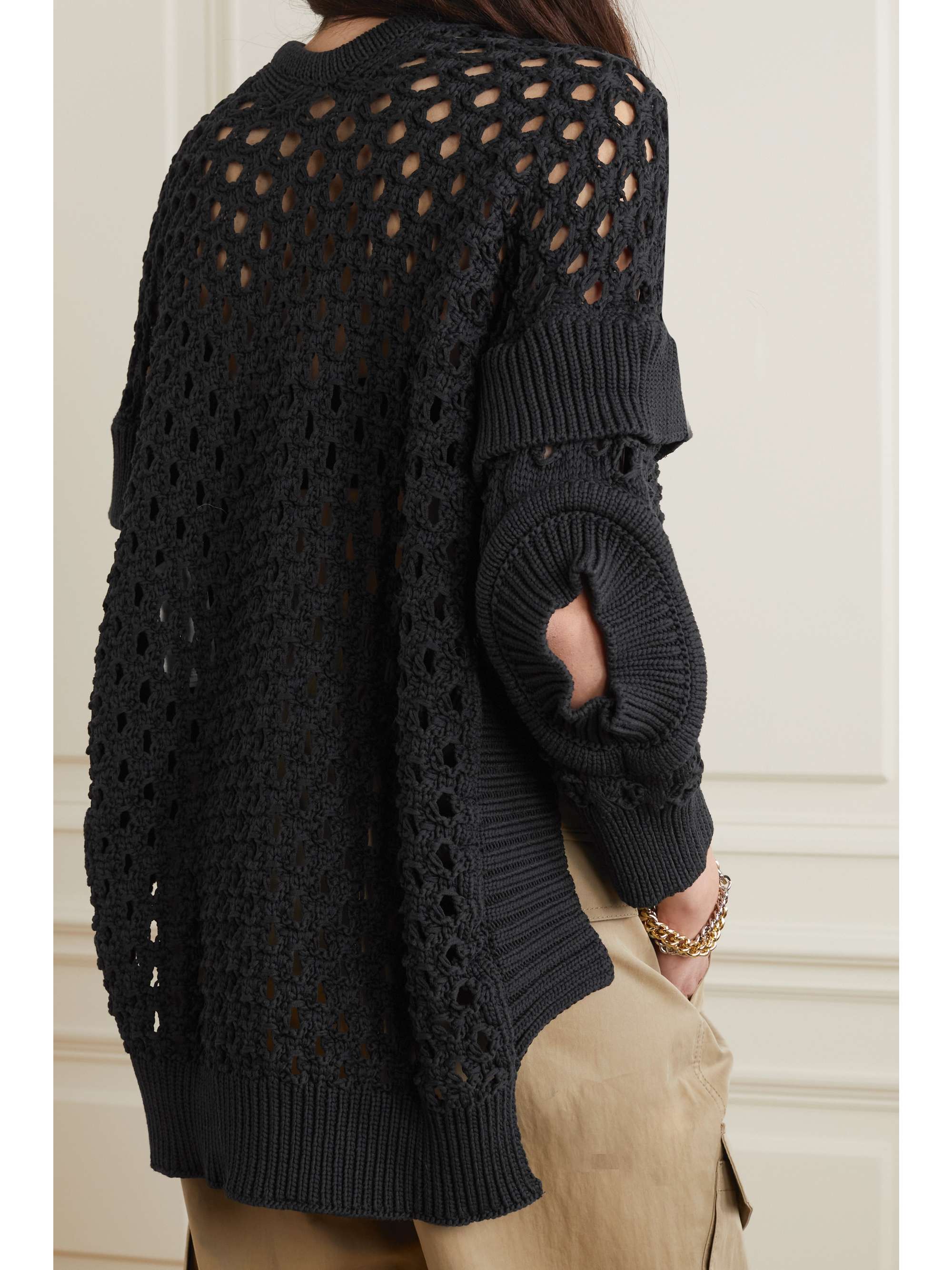 STELLA MCCARTNEY Layered ribbed and open-knit cotton-blend sweater