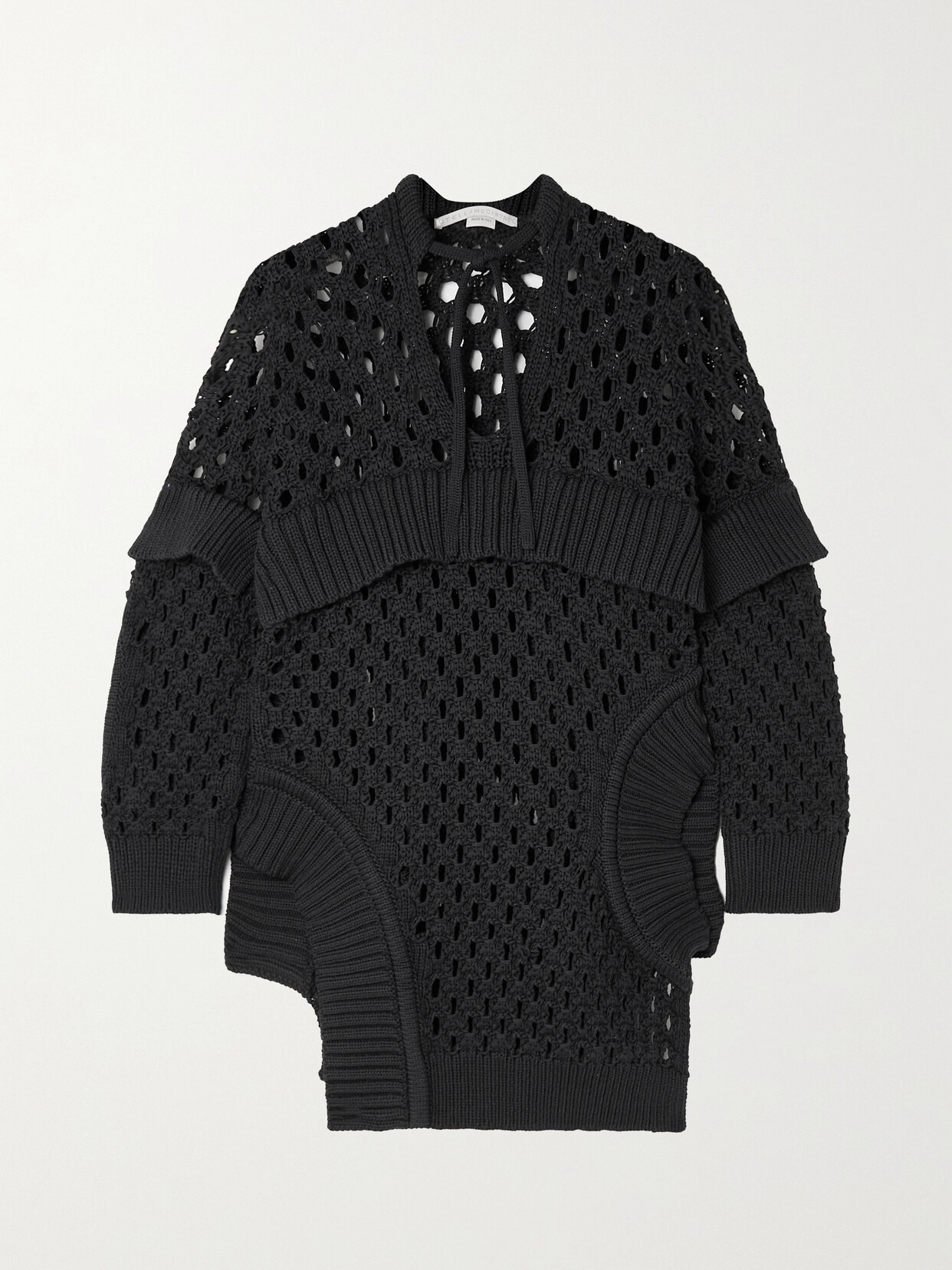 Stella McCartney Layered Ribbed And Open-knit Cotton-blend Sweater - Black