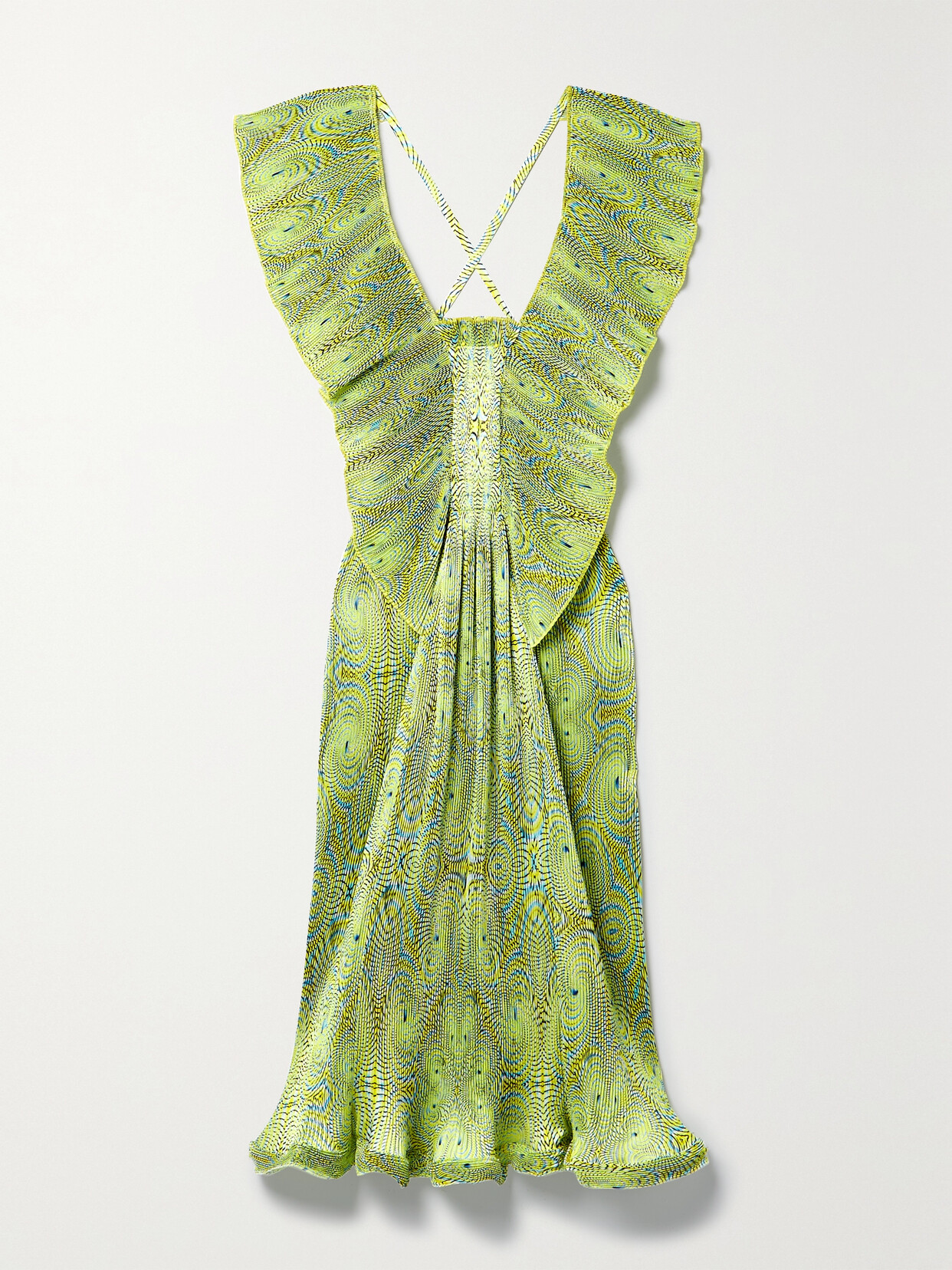 Stella McCartney Ruffled Printed Plissé-satin Midi Dress - Yellow