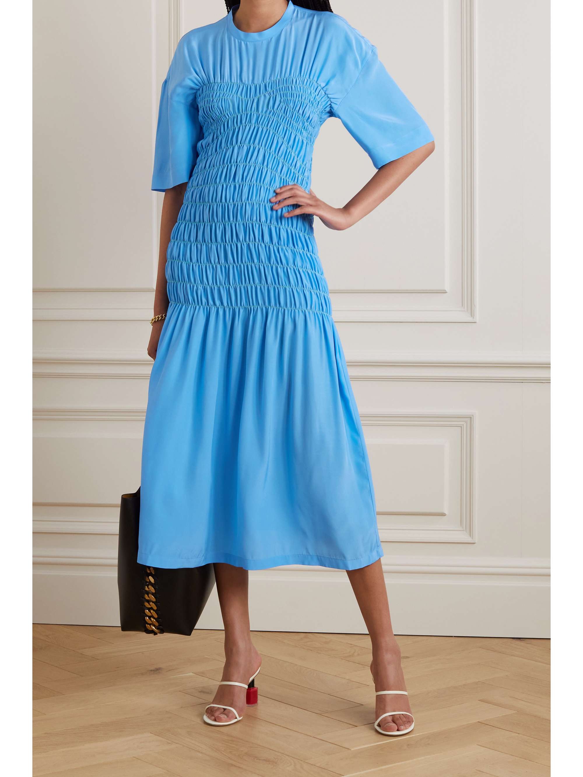 STELLA MCCARTNEY Smocked silk-satin midi dress | NET-A-PORTER