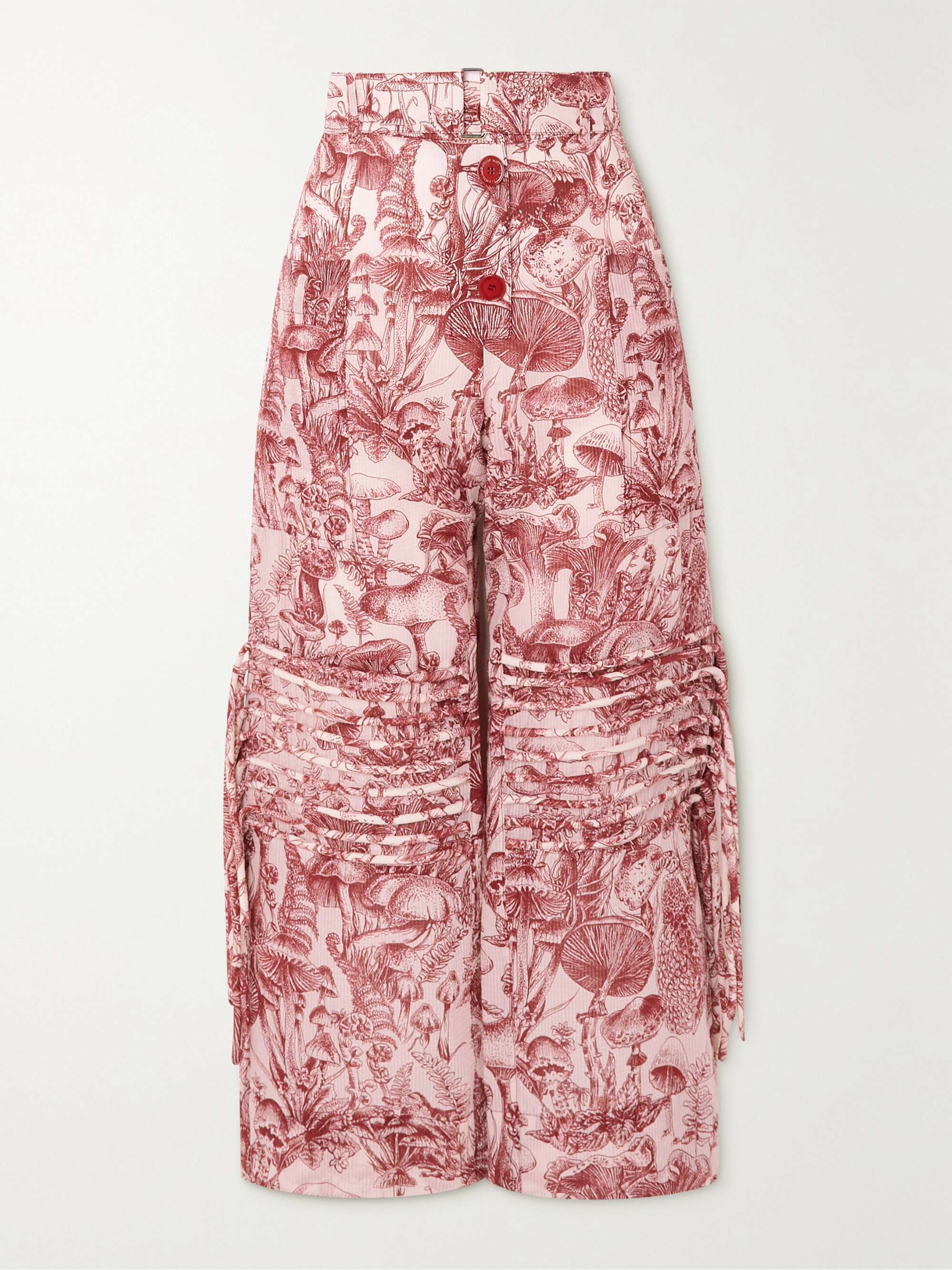 Burgundy Cropped fringed printed silk 
