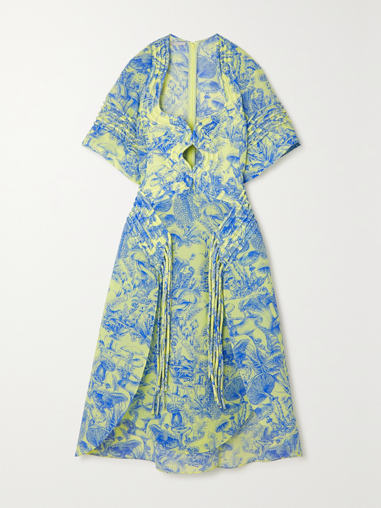 Stella McCartney Fringed Cutout Printed Silk And Cotton-blend Midi Dress