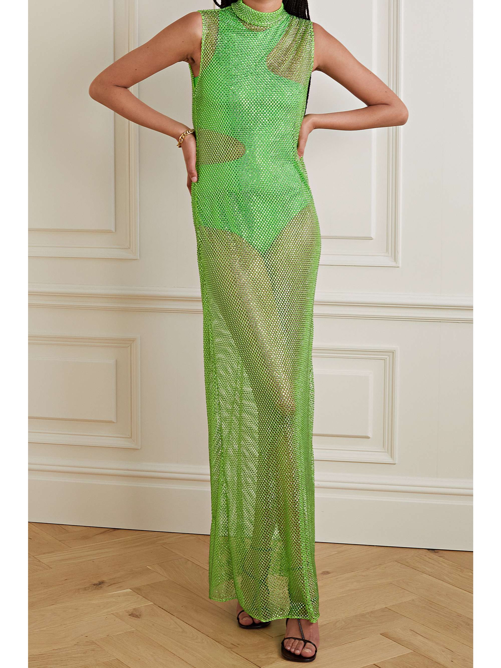 STELLA MCCARTNEY Crystal-embellished mesh maxi dress