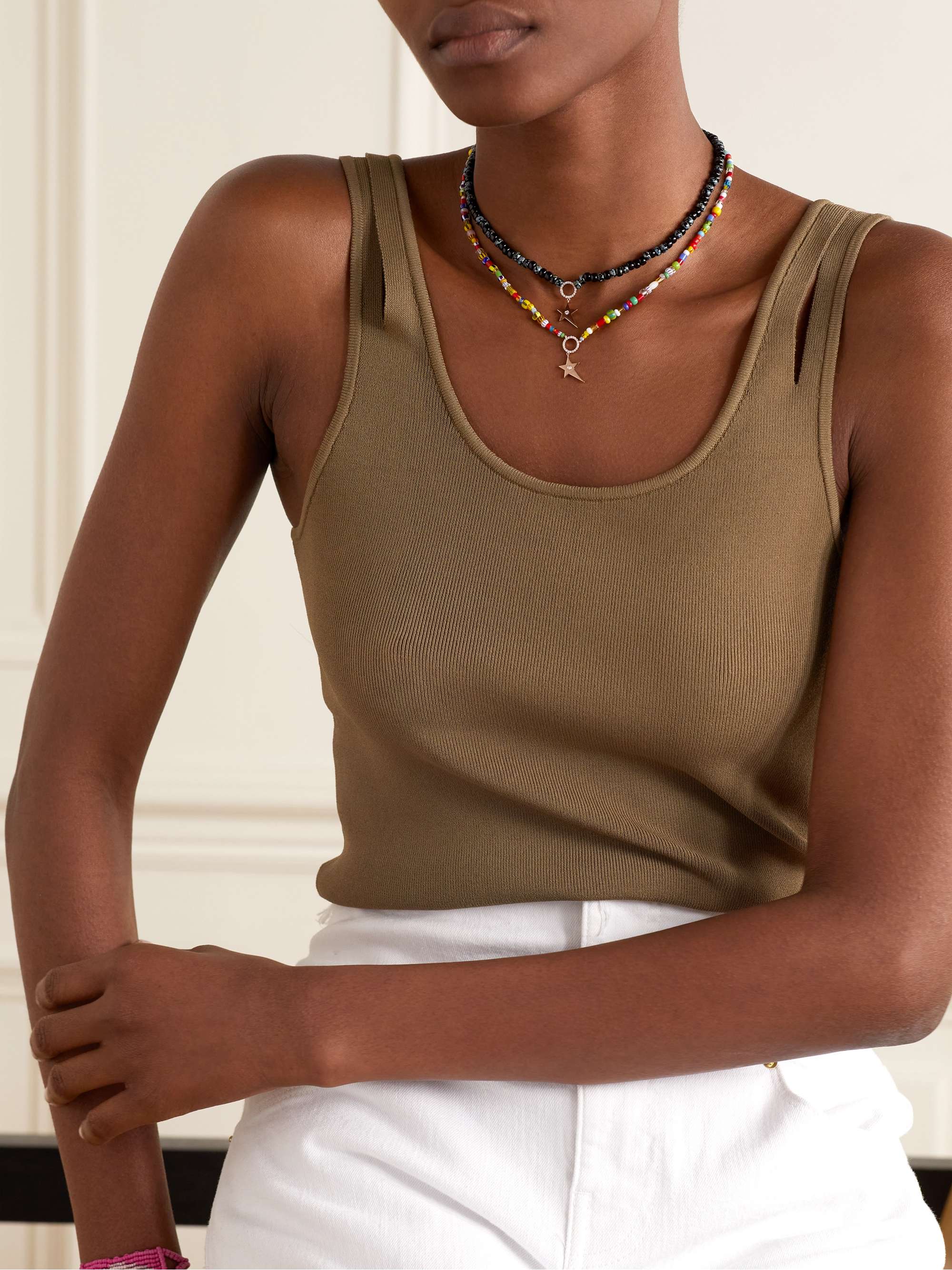 DIANE KORDAS 14-karat rose gold, bead and diamond necklace