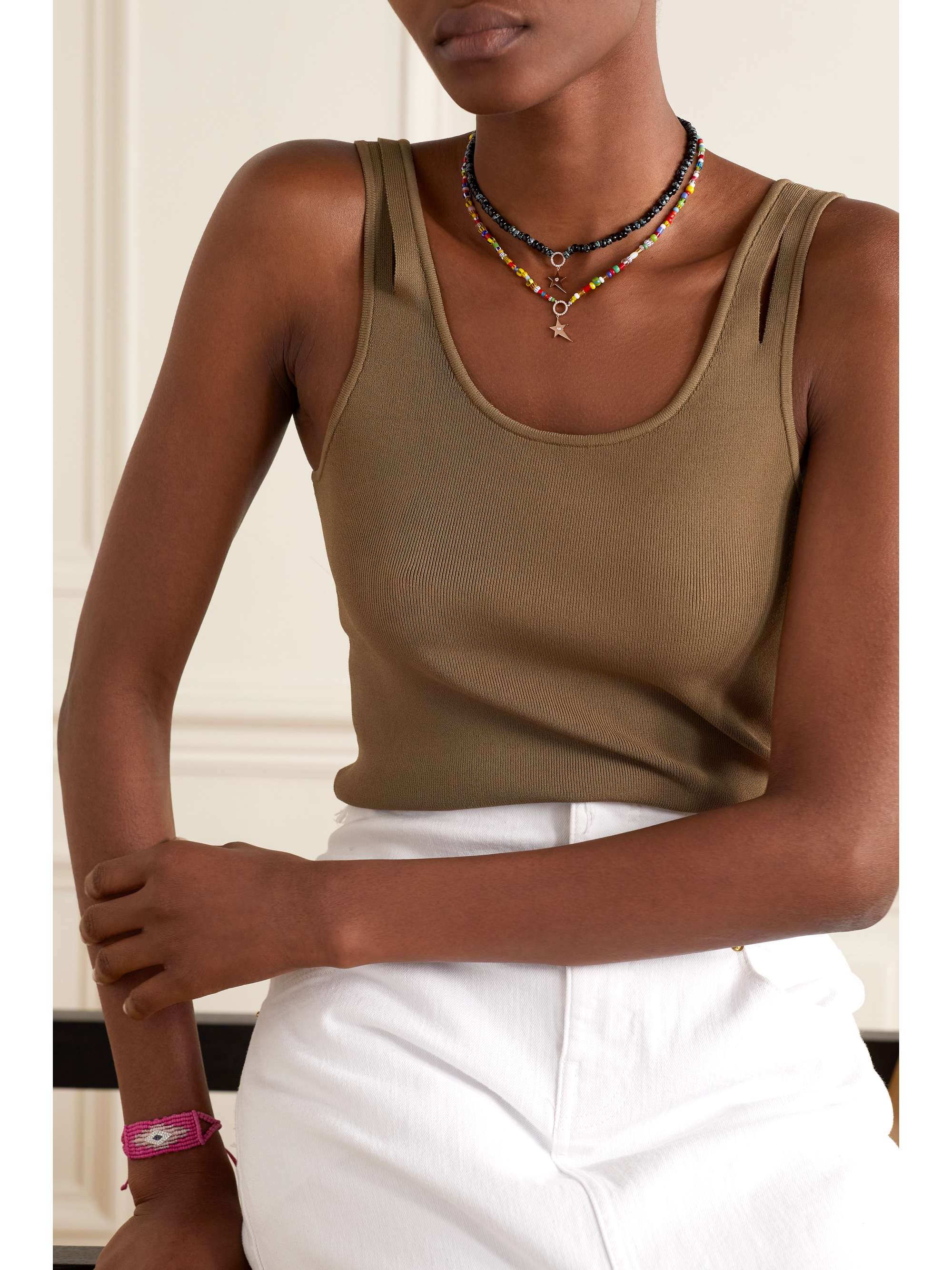 DIANE KORDAS 14-karat rose gold, bead and diamond necklace