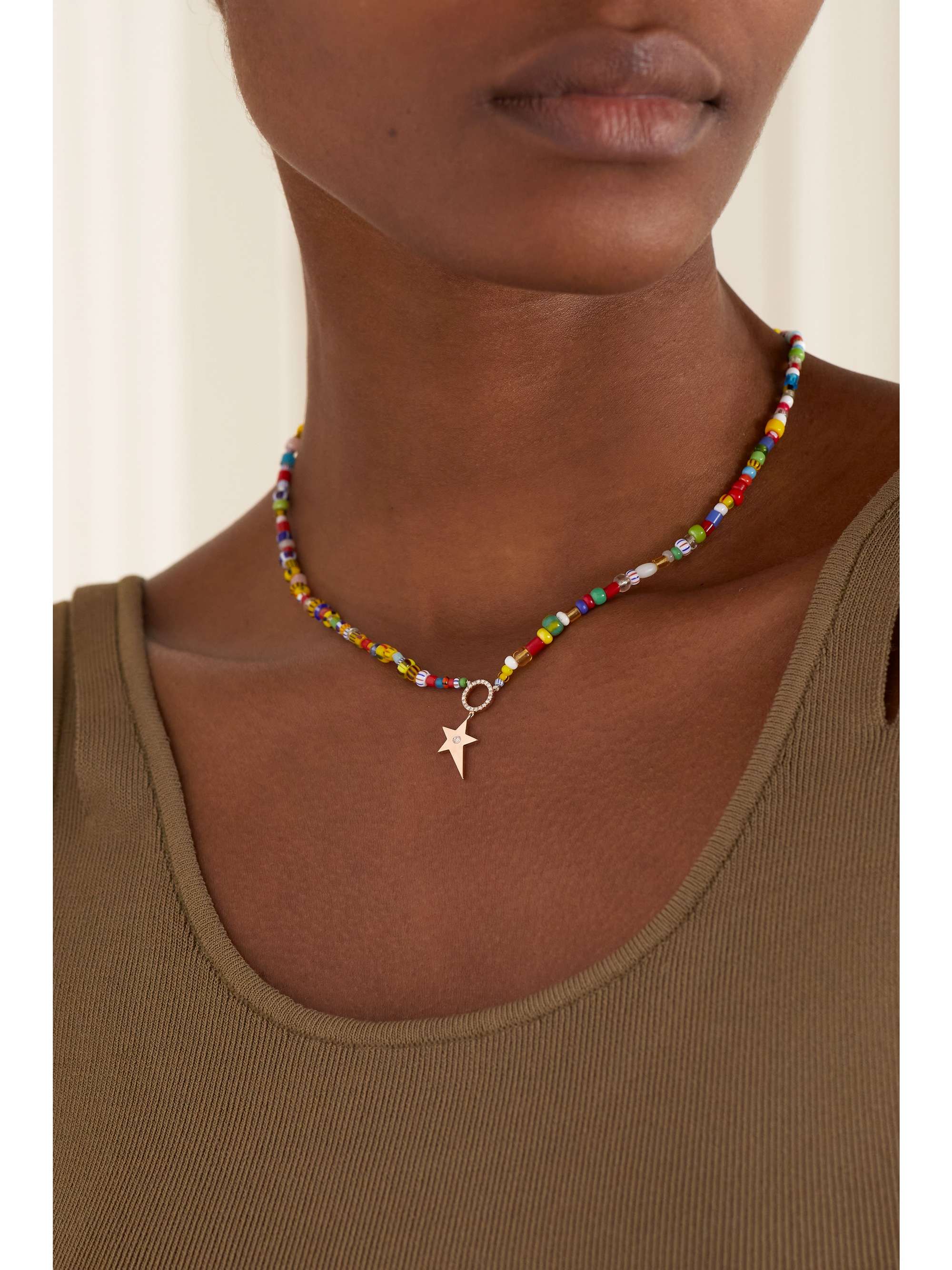 DIANE KORDAS 14-karat rose gold, bead and diamond necklace