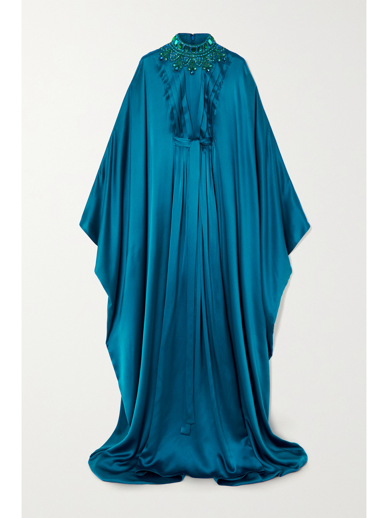 Andrew Gn Jewel-neck Exaggerated Cape-sleeve Silk Gown In Blue Navy ...