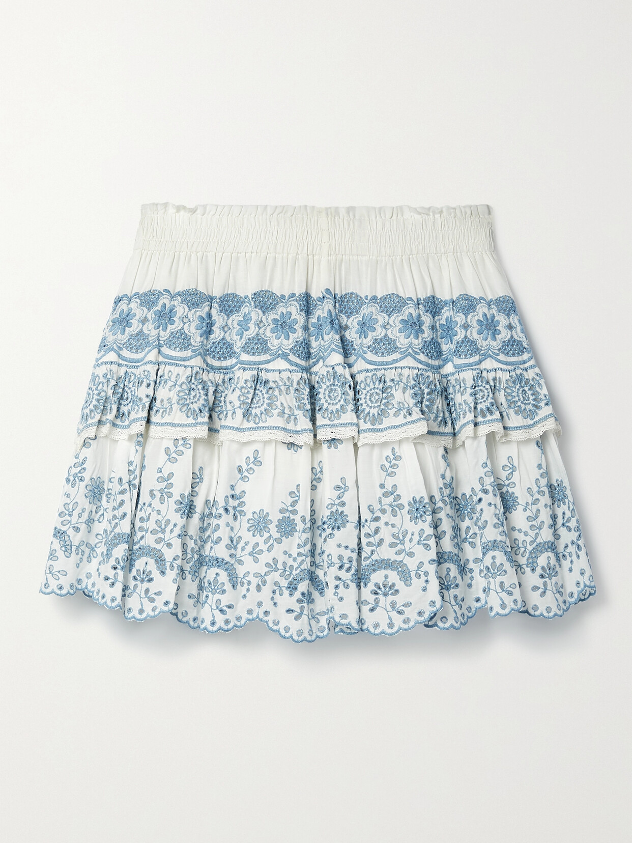 Loveshackfancy Charmaine Tiered Broderie Anglaise Modal Mini Skirt In Ivory