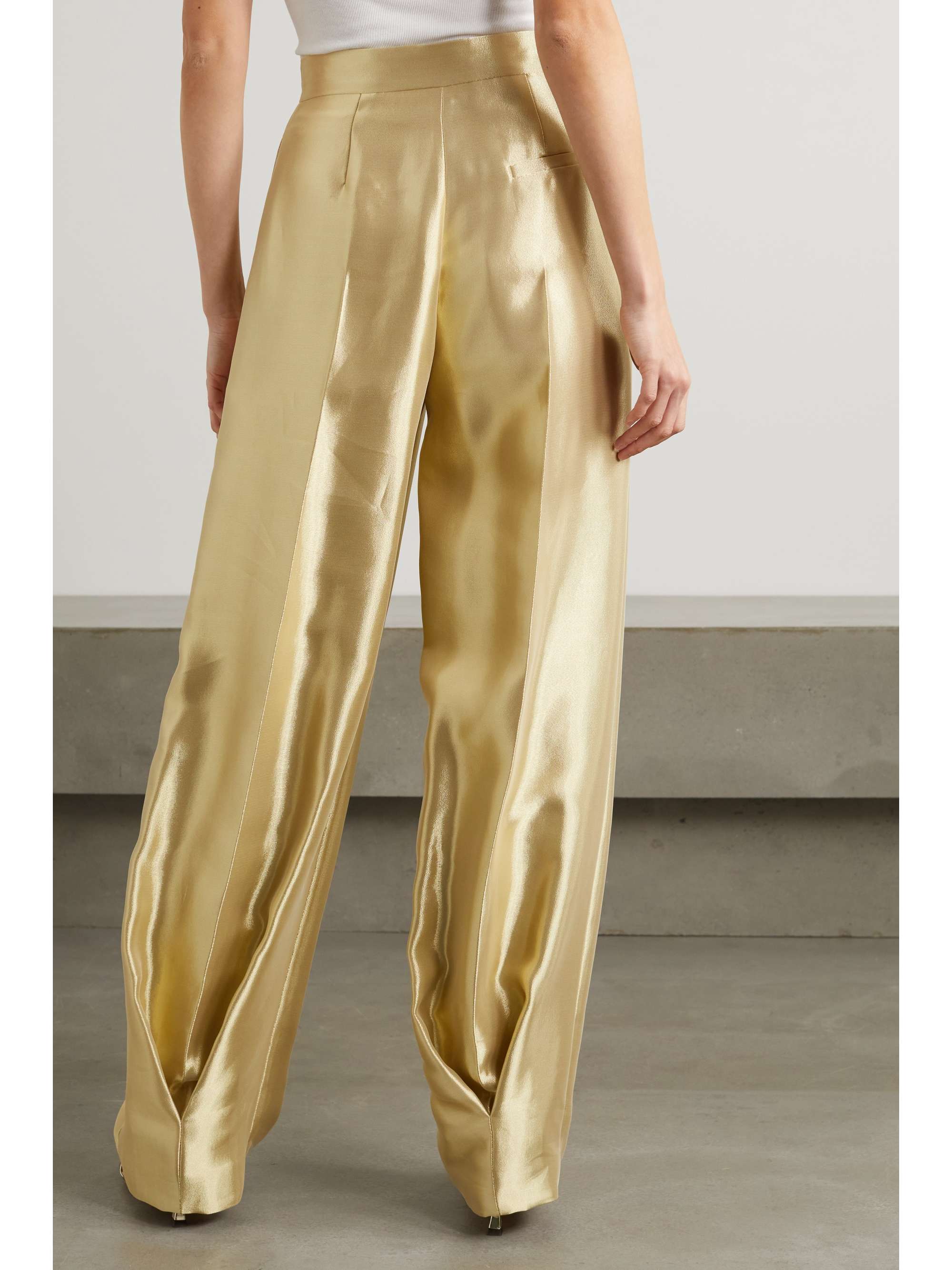 Fendi - Pleated Metallic Silk-Blend Cady Tapered Pants - Gold - IT38 - Net A Porter
