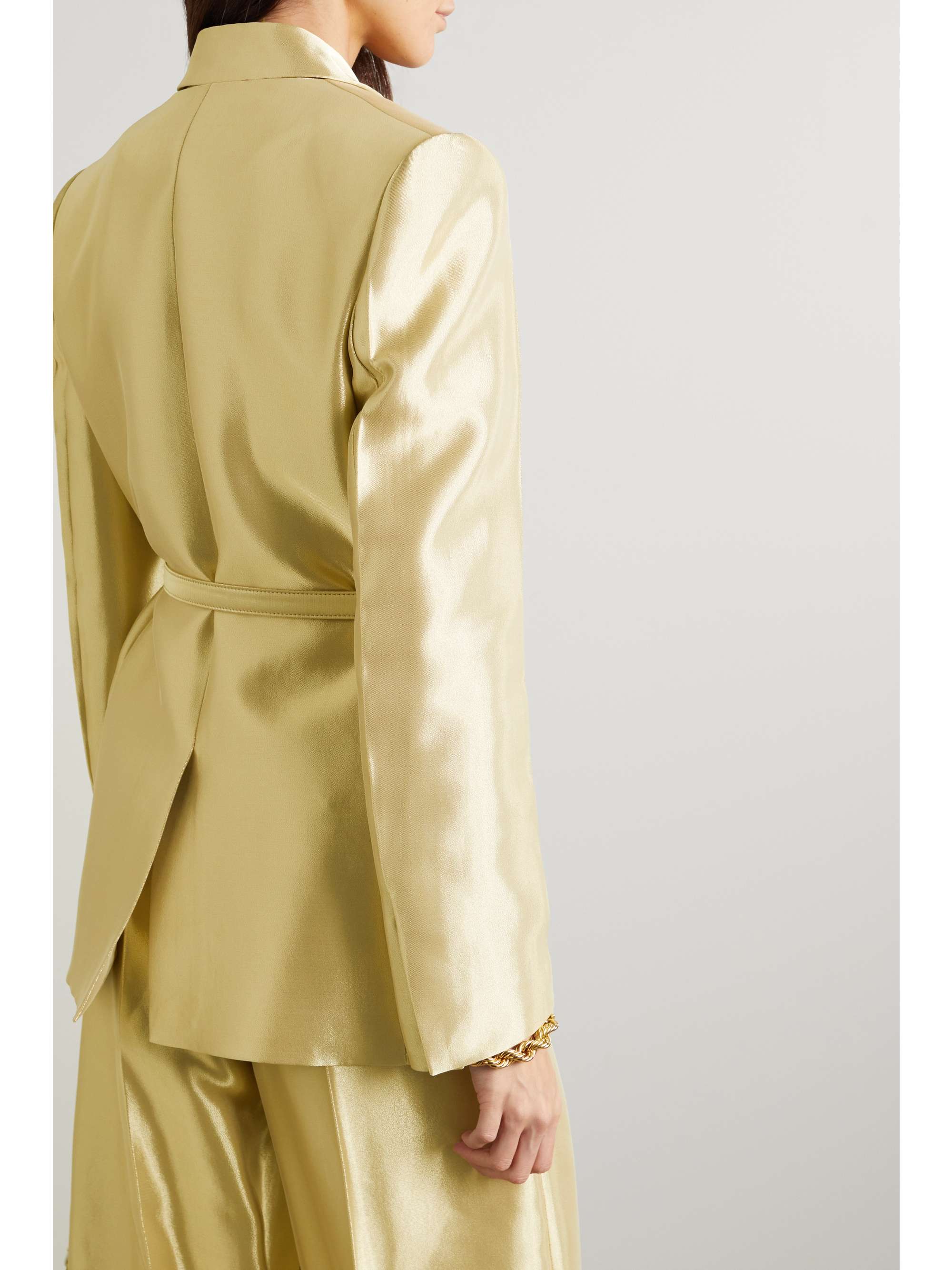 FENDI Belted metallic silk-blend cady blazer