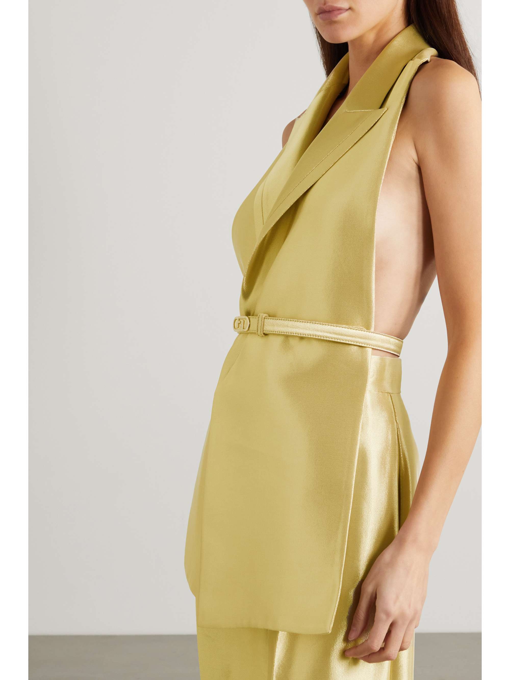 FENDI Belted metallic silk-blend cady blazer