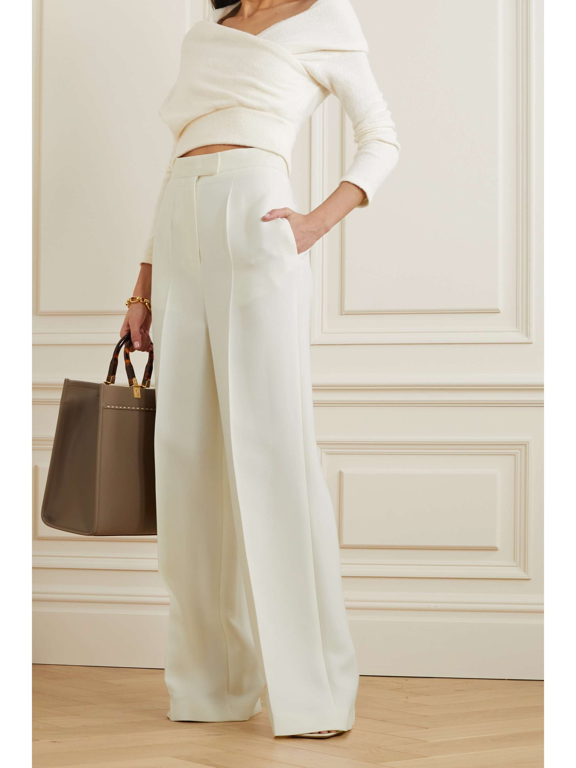 FENDI Pleated wool and silk-blend wide-leg pants | NET-A-PORTER