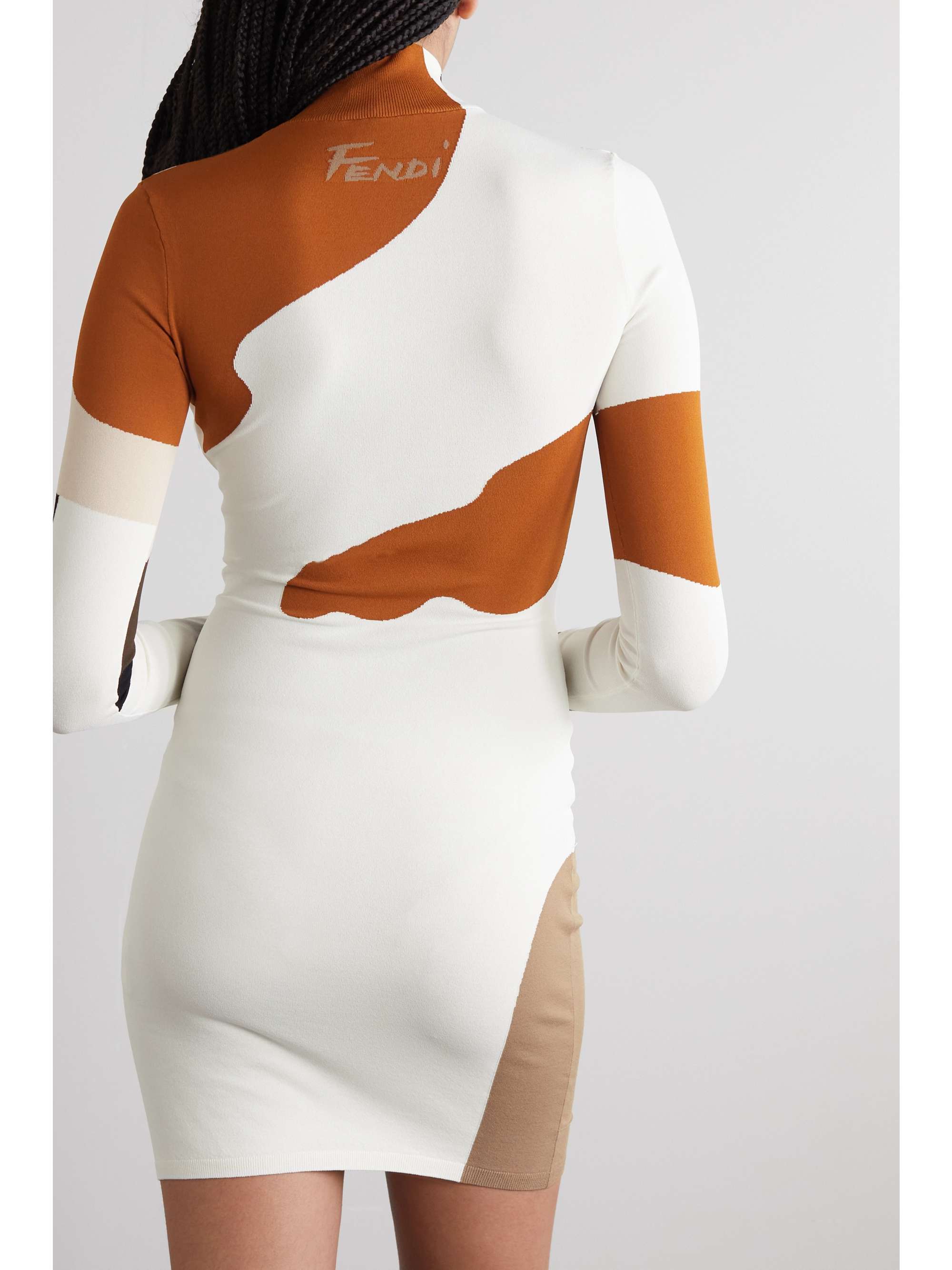 FENDI Intarsia-knit turtleneck mini dress