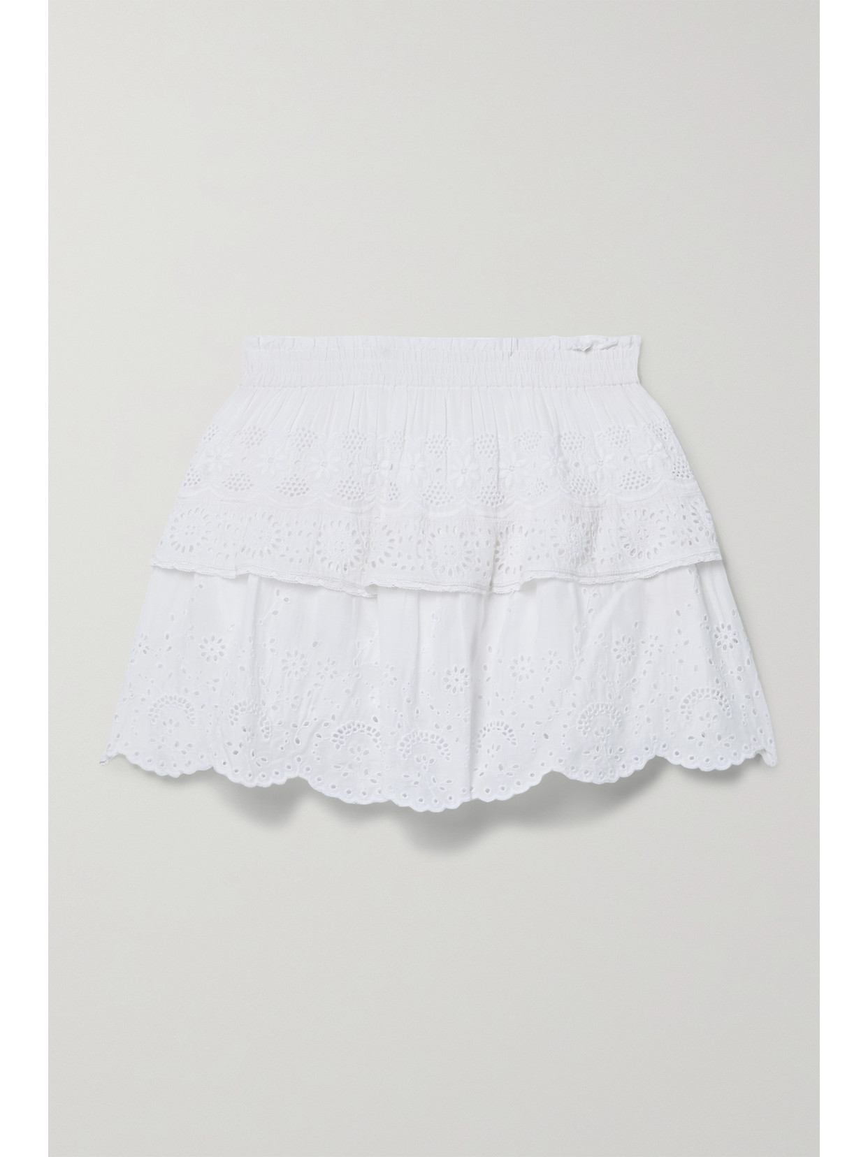 LOVESHACKFANCY CHARMAINE TIERED BRODERIE ANGLAISE MODAL MINI SKIRT