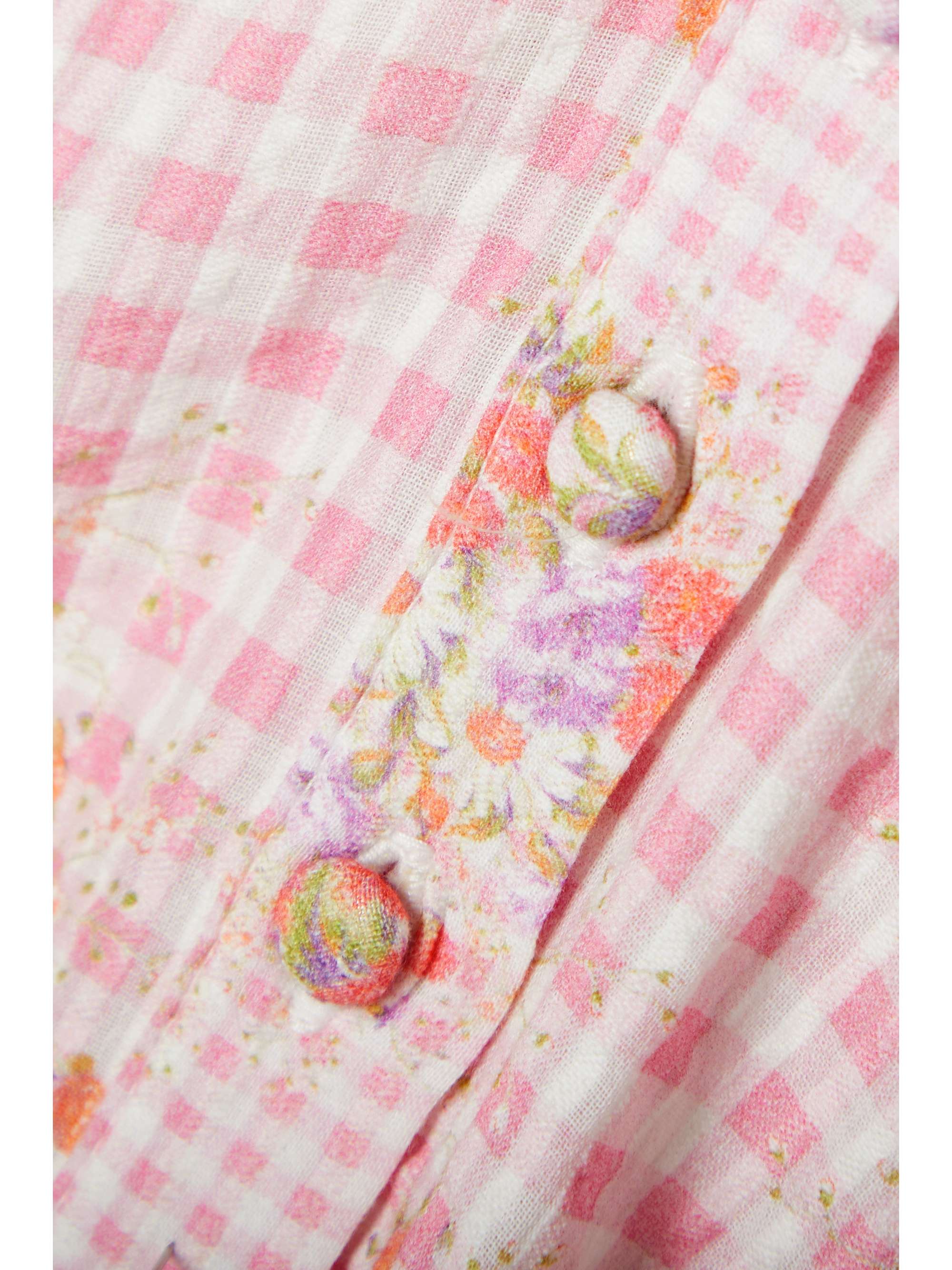 LOVESHACKFANCY Izetta floral-print broderie anglaise gingham cotton-seersucker top