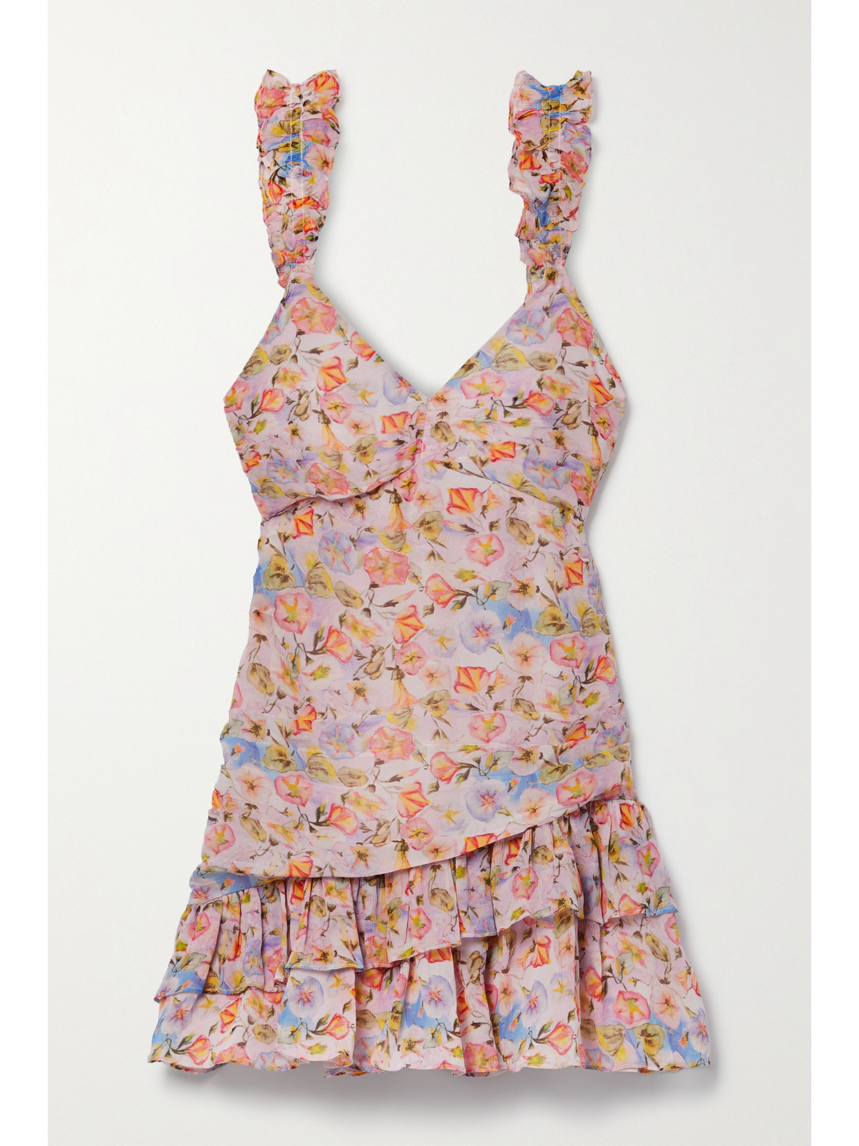 Loveshackfancy Desra Ruched Ruffle Minidress In Pink