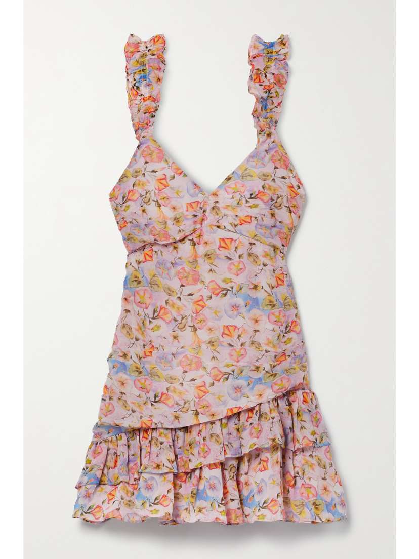 LoveShackFancy Desra Ruffled Floral-print Crepon Mini Dress