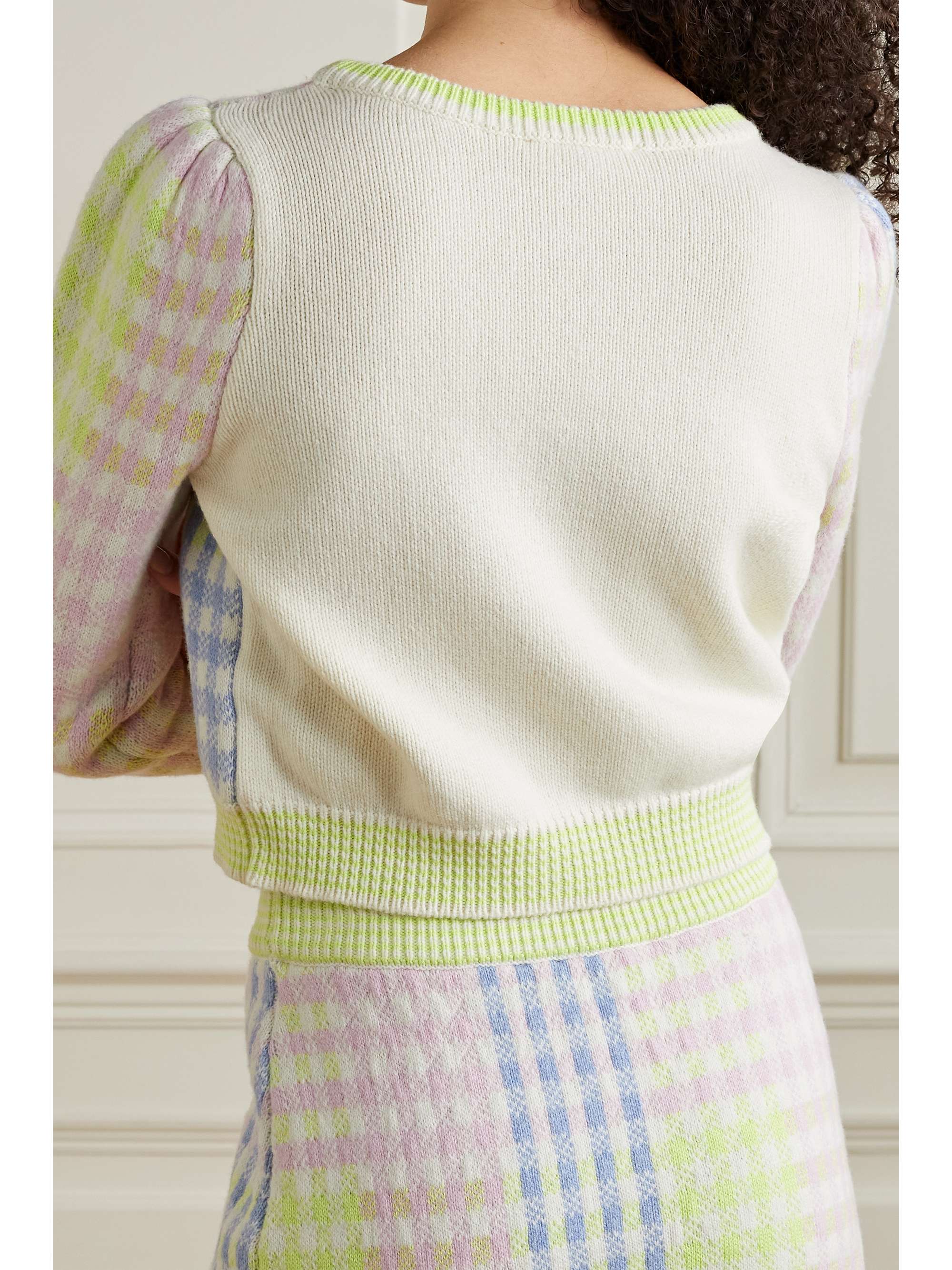 LOVESHACKFANCY Dolana cropped checked knitted sweater | NET-A-PORTER