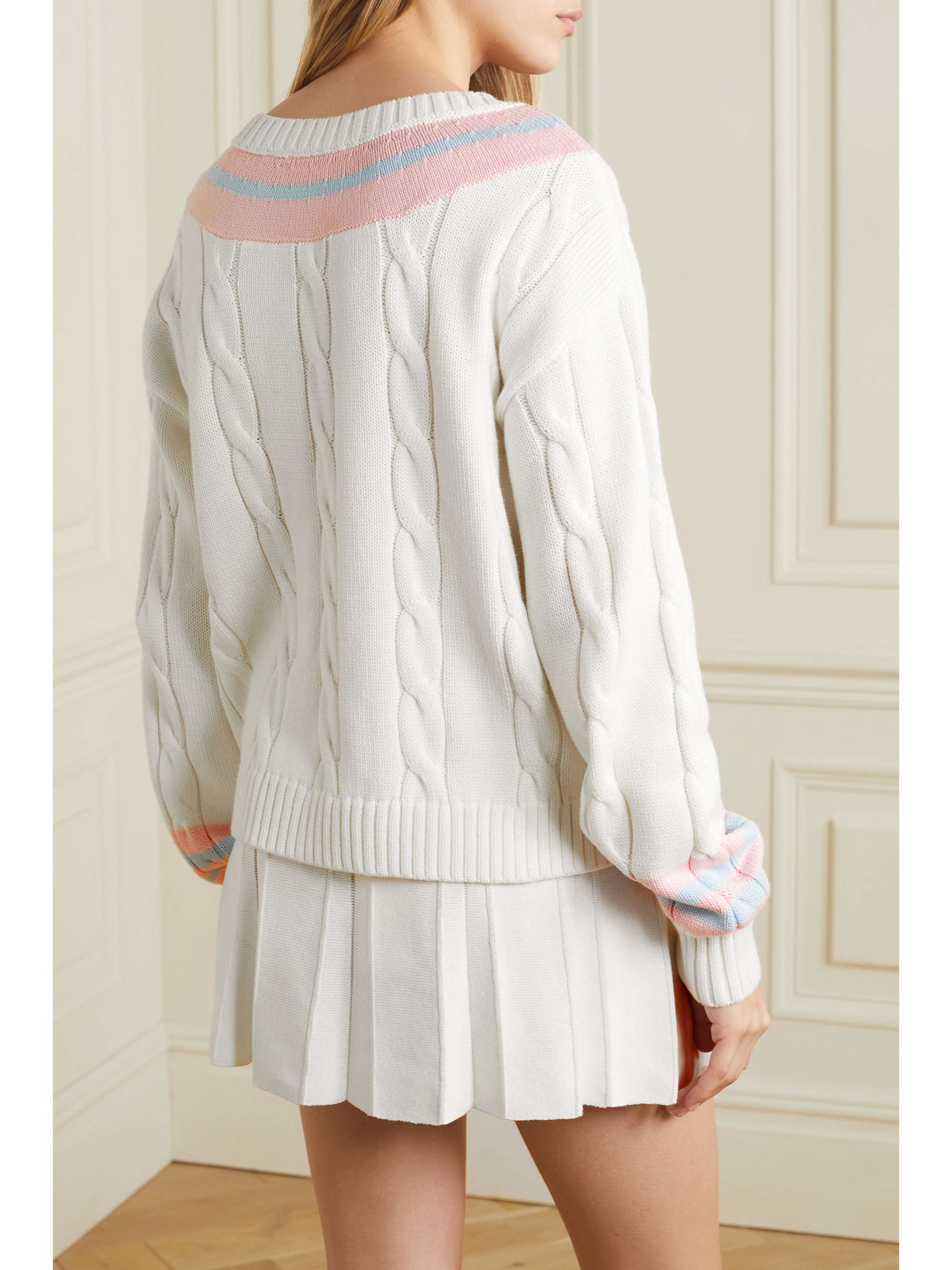 LOVESHACKFANCY Malaine embroidered cable-knit sweater
