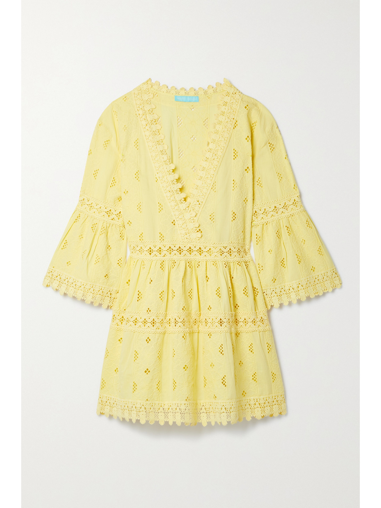 Melissa Odabash Victoria Crochet-trimmed Broderie Anglaise Cotton-voile Kaftan In Yellow