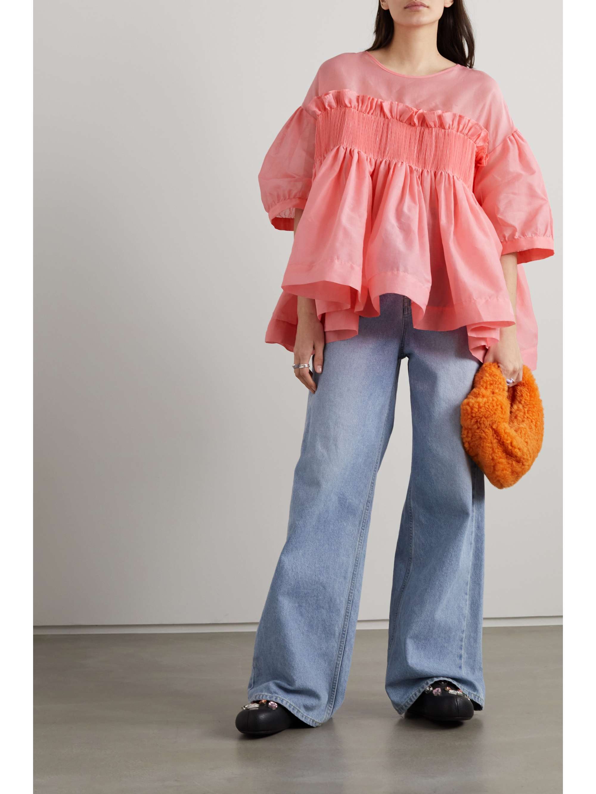 Pink Fraser ruffled smocked cotton-organdie blouse | MOLLY GODDARD ...